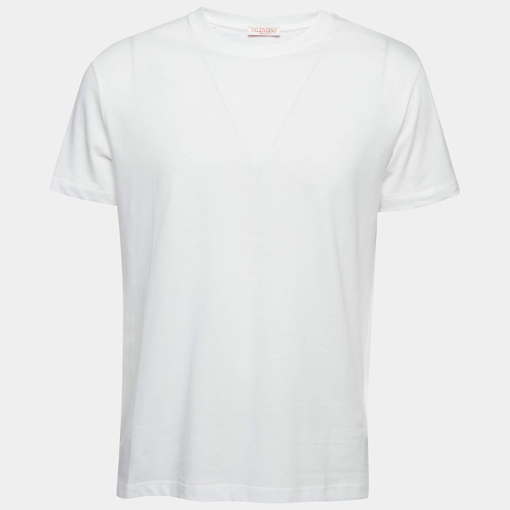 Pre Owned Valentino White Cotton Crew Neck Half Sleeve T-Shirt M