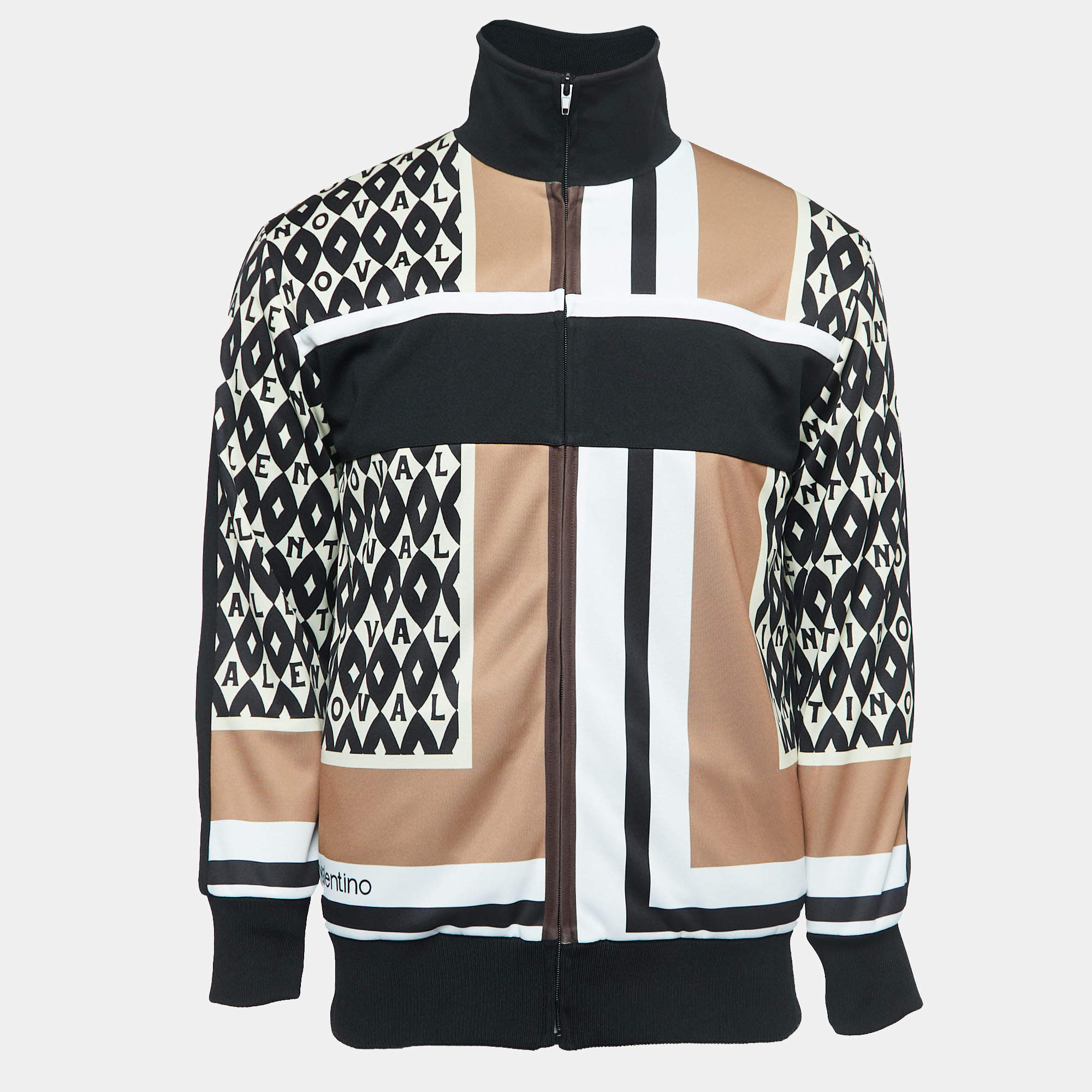 Valentino Black Logo Print Synthetic Zip Front Jacket S