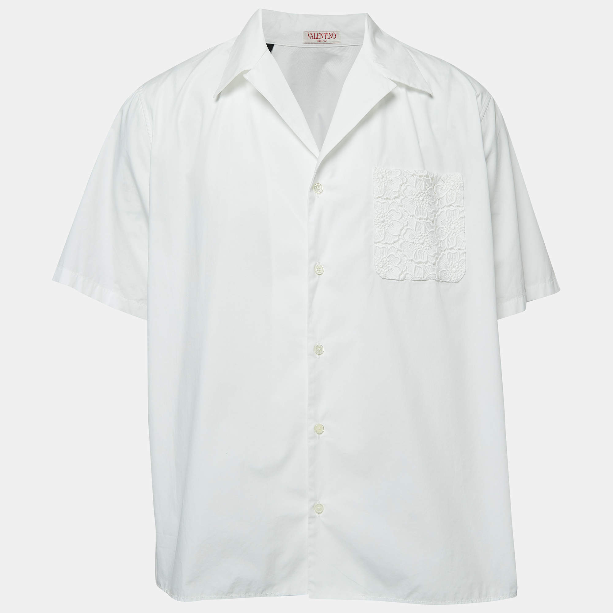 Pre Owned Valentino White Logo Print Cotton Half Sleeve Oversized Shirt M