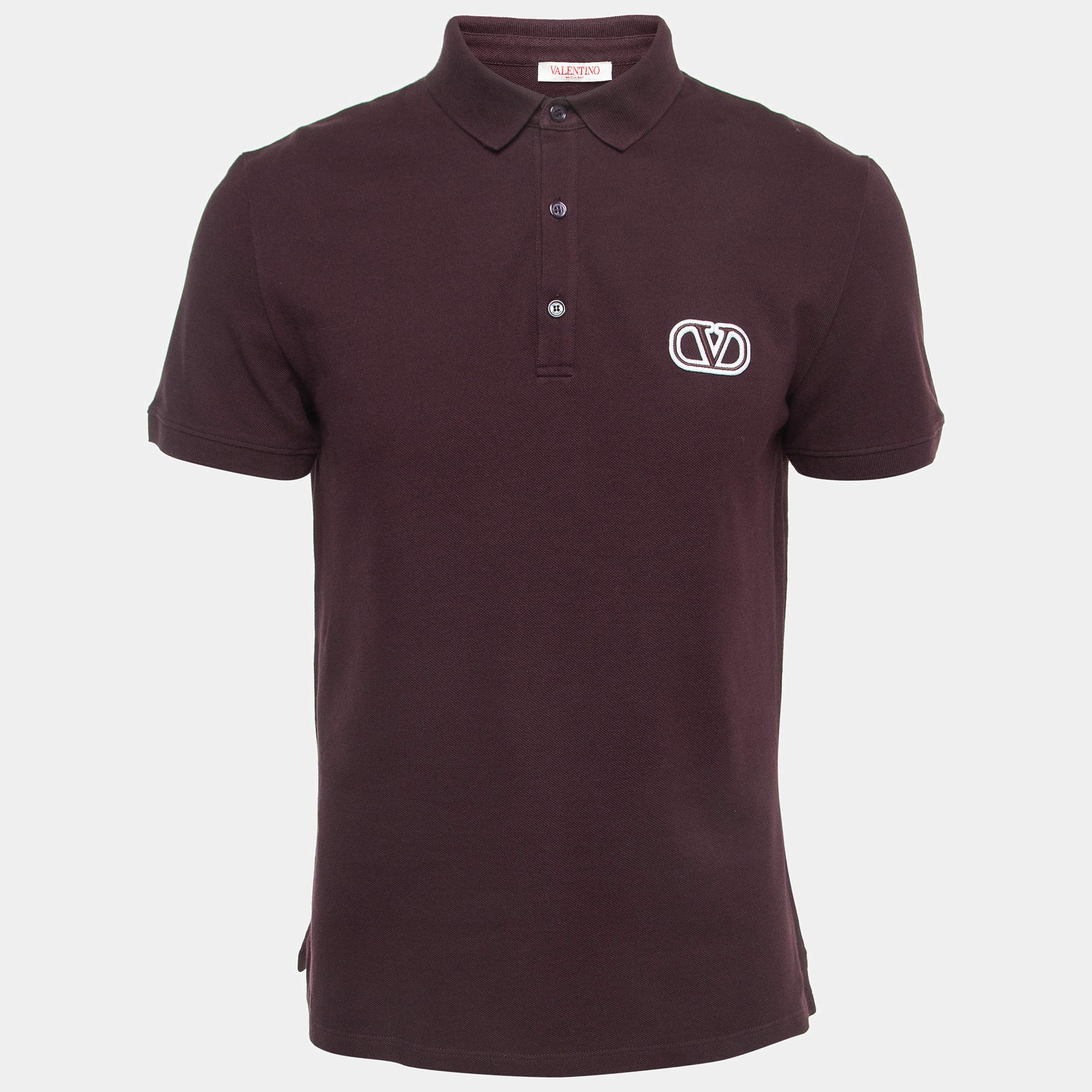 Pre Owned Valentino Burgundy Cotton Pique Logo Polo T-Shirt L