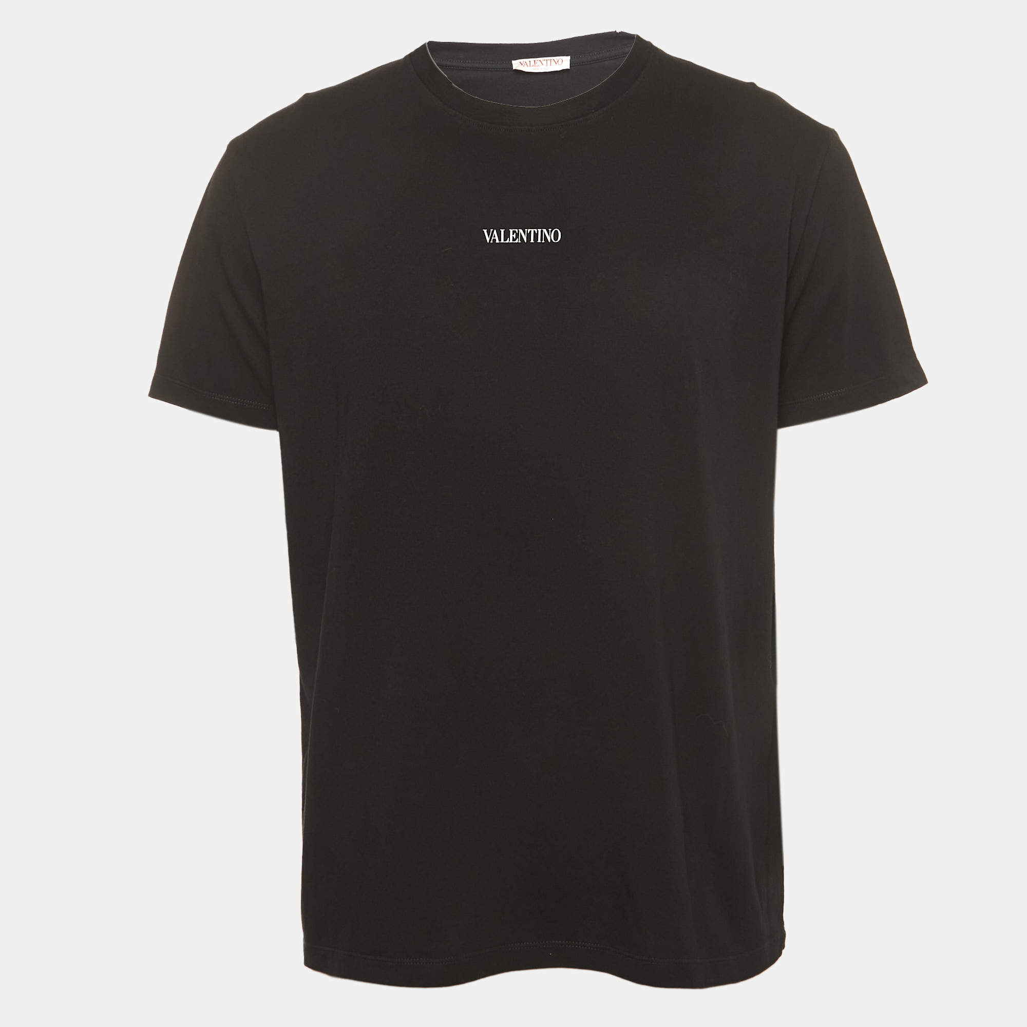 Valentino Black Logo Printed Cotton T-Shirt L Valentino | TLC