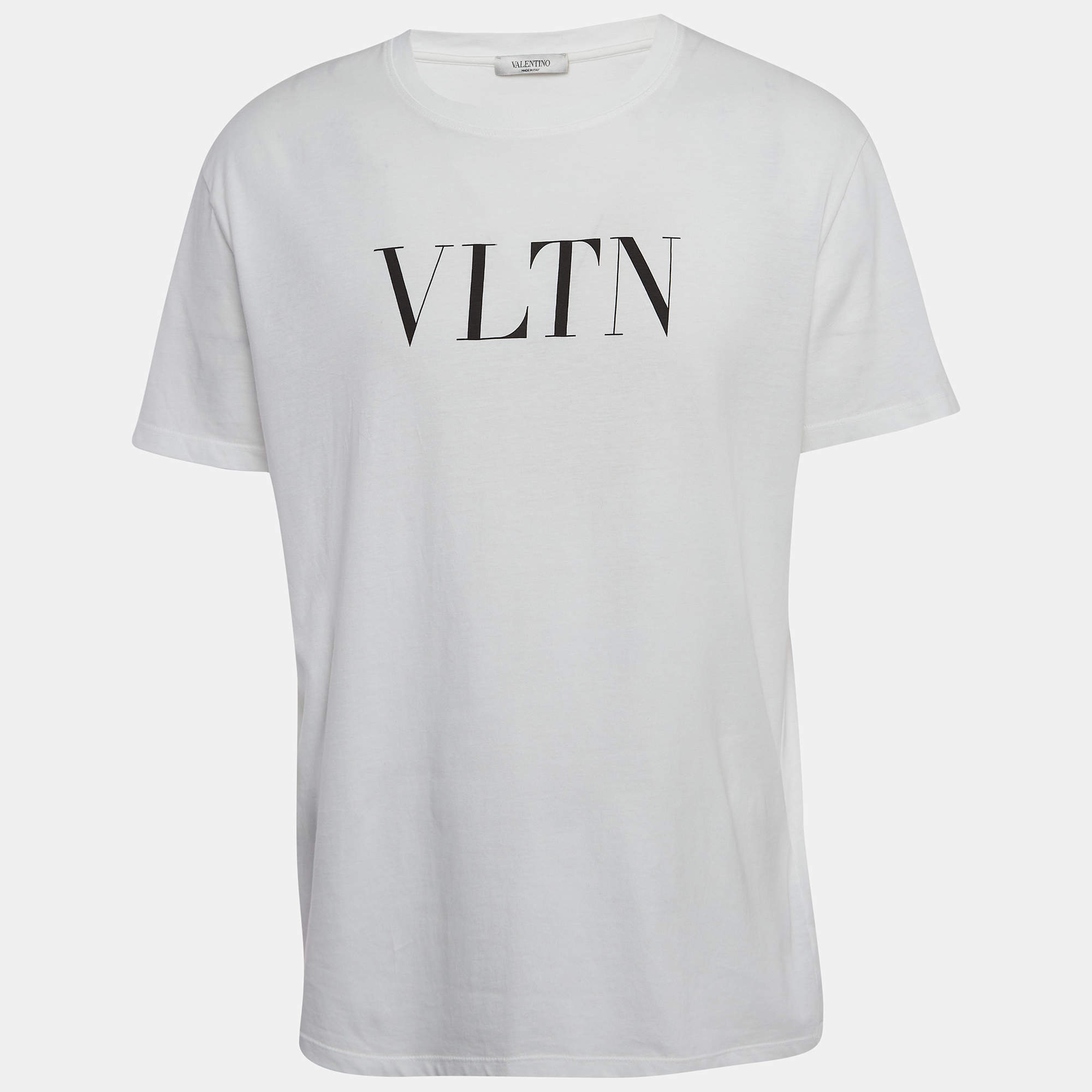 Pre Owned Valentino White VLTN Print Cotton Half Sleeve T-Shirt XL