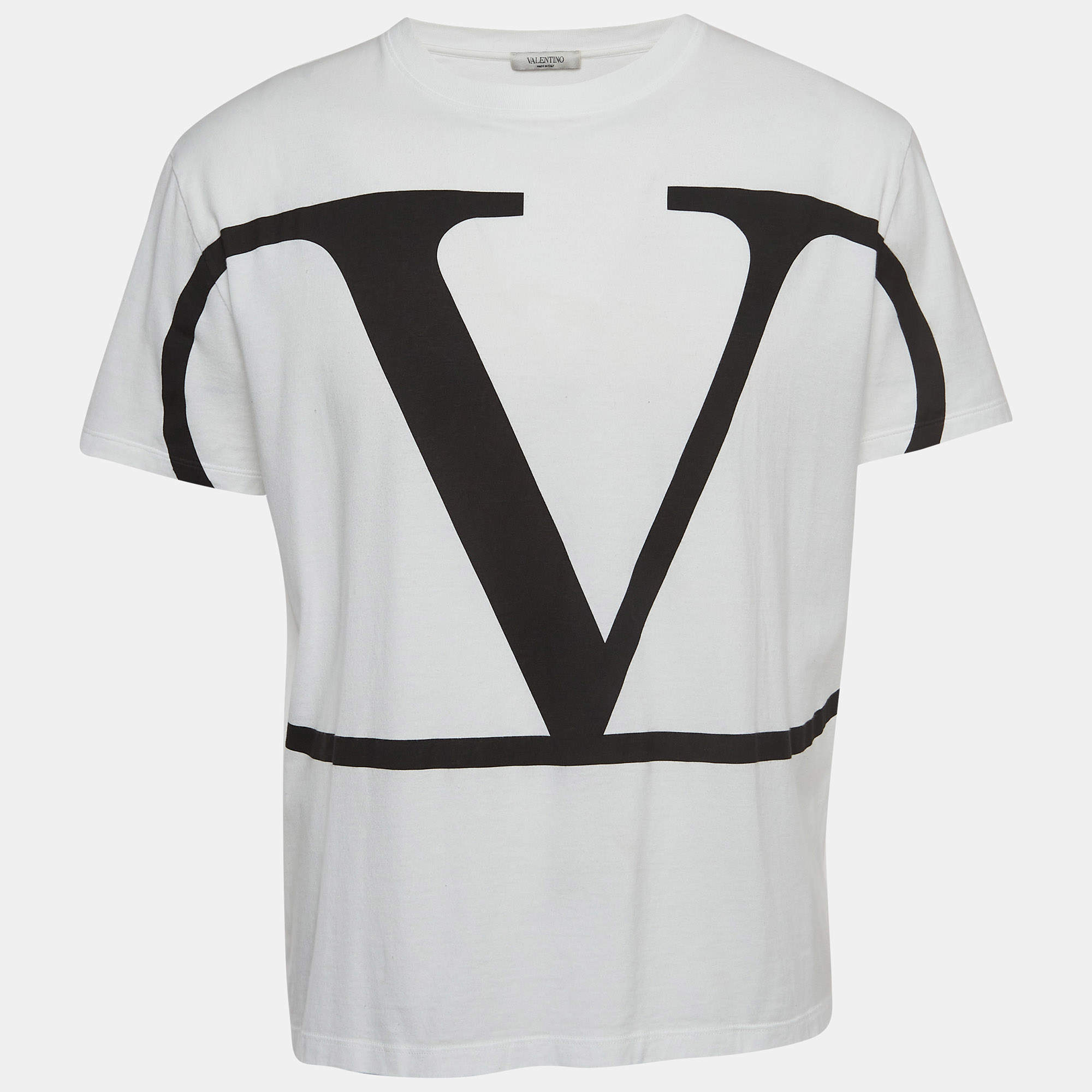 Pre Owned Valentino White V-Logo Print Cotton T-Shirt 2XL