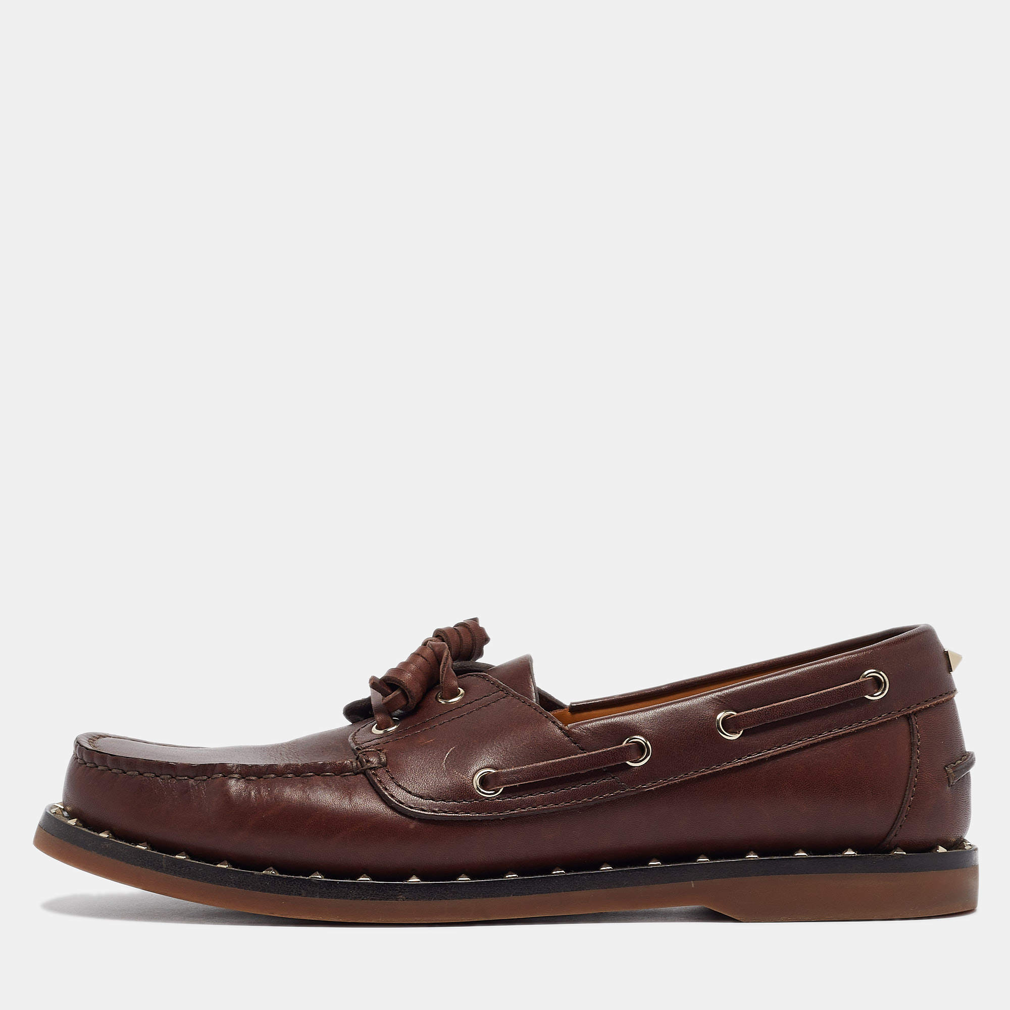 Valentino Burgundy Leather Rockstud Derby Loafers Size 43