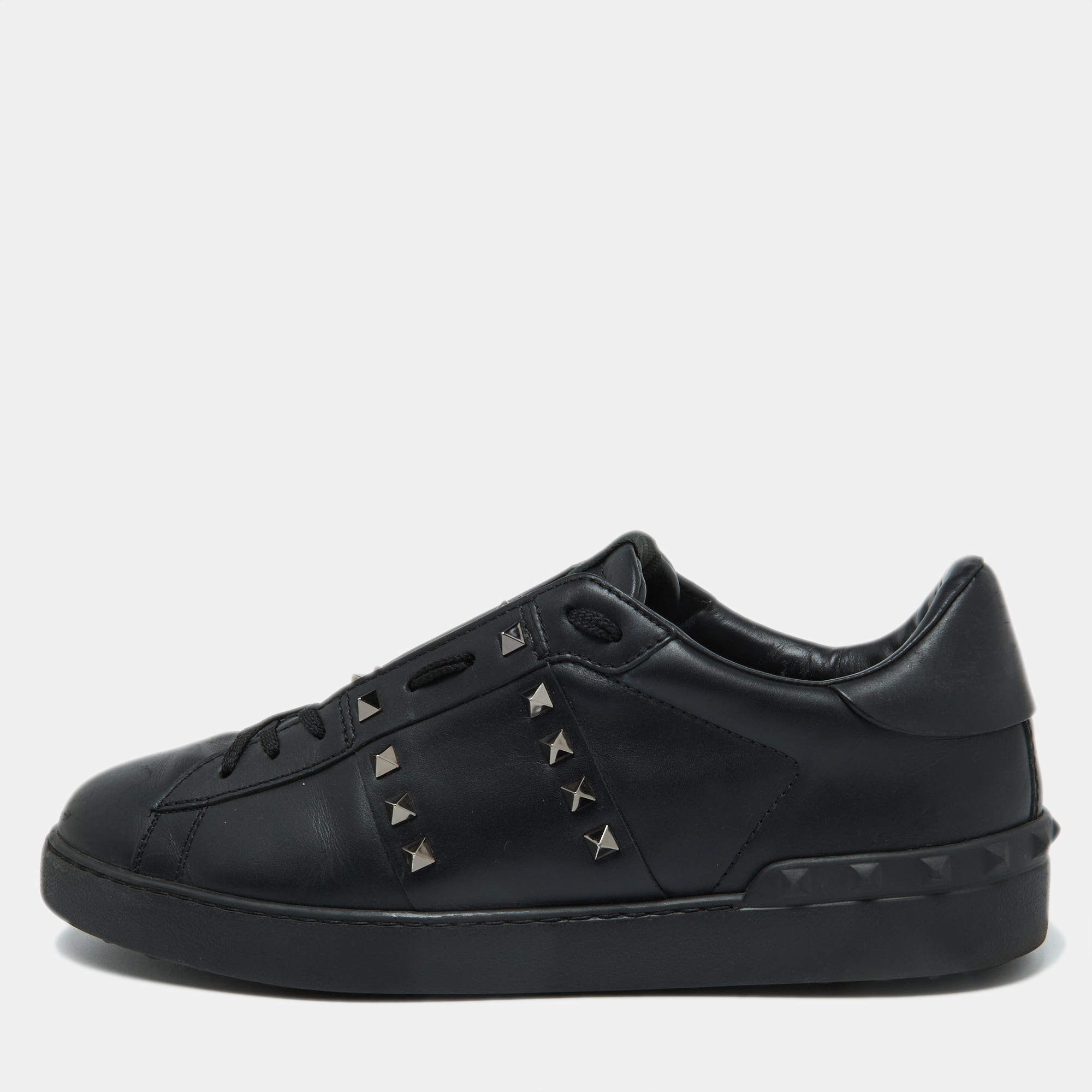 Valentino Black Leather Rockstud Untitled Low Top Sneakers Size 44.5