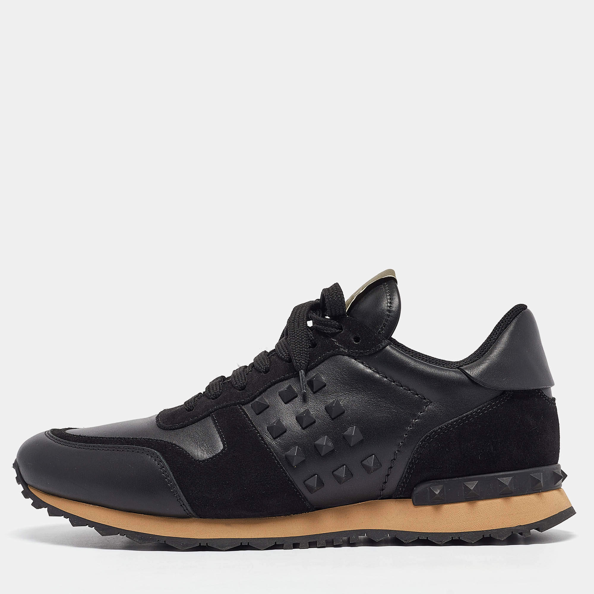 Pre Owned Valentino Black Leather and Suede Rockrunner Sneakers Size 42