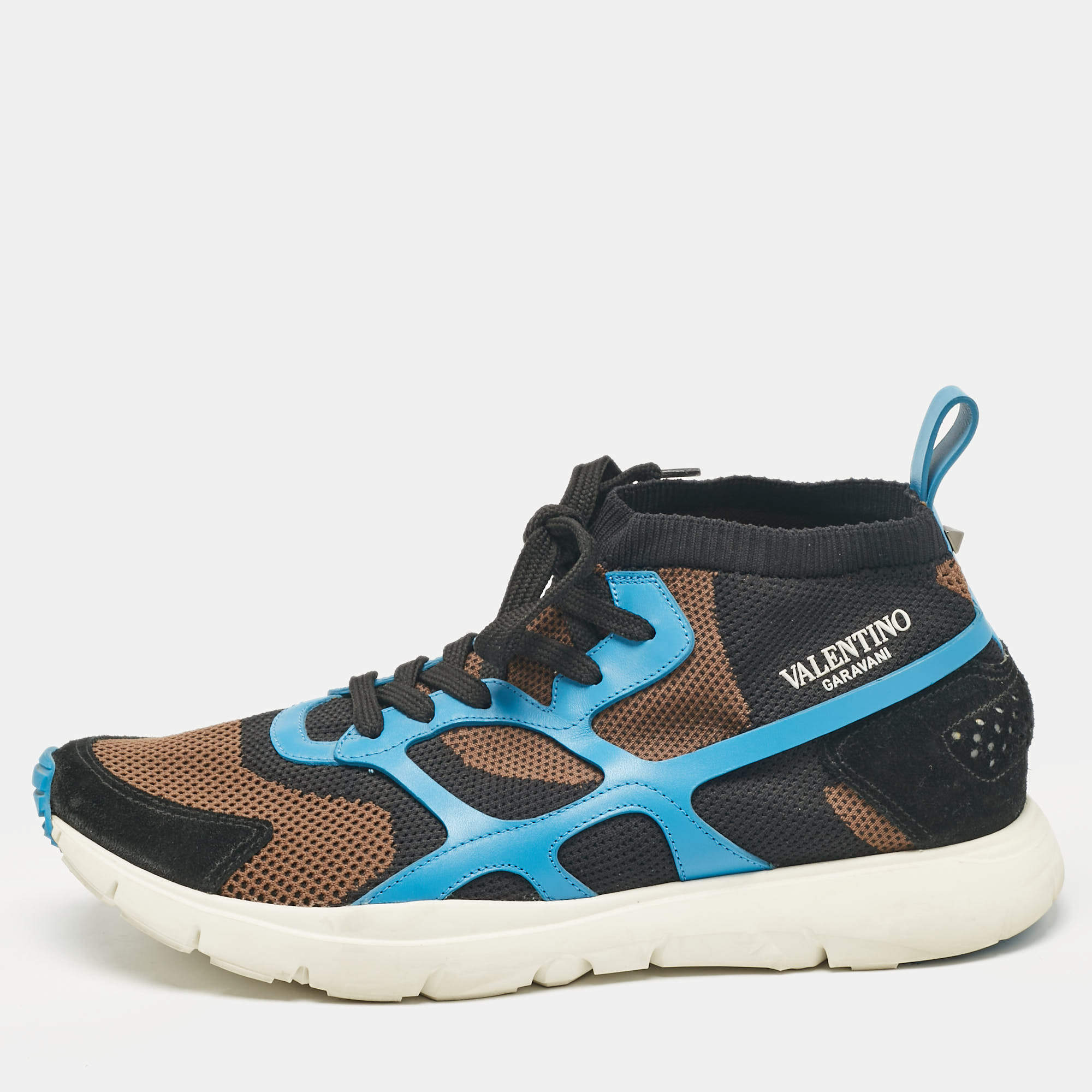 Pre Owned Valentino Multicolor Knit Fabric Leather High Top Sneakers Size 45