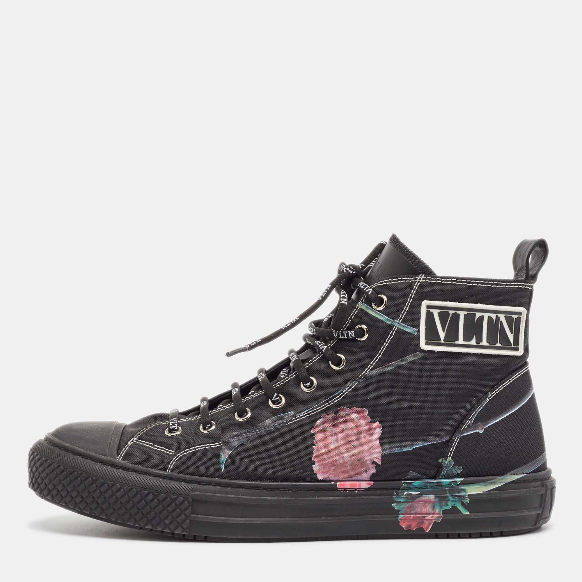 Valentino Black Floral Print Canvas VLTN High Top Sneakers Size 43