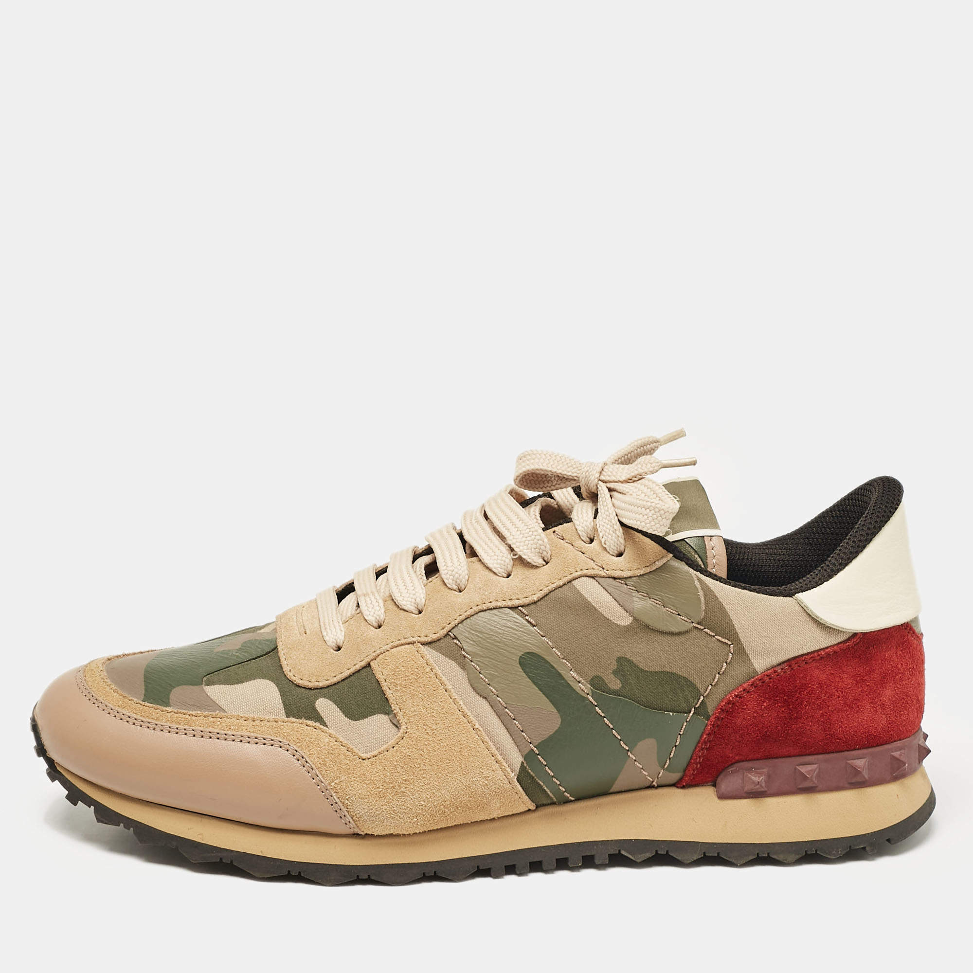 Valentino Multicolor Camouflage Leather and Suede Rockrunner Lace Up Sneakers Size 44