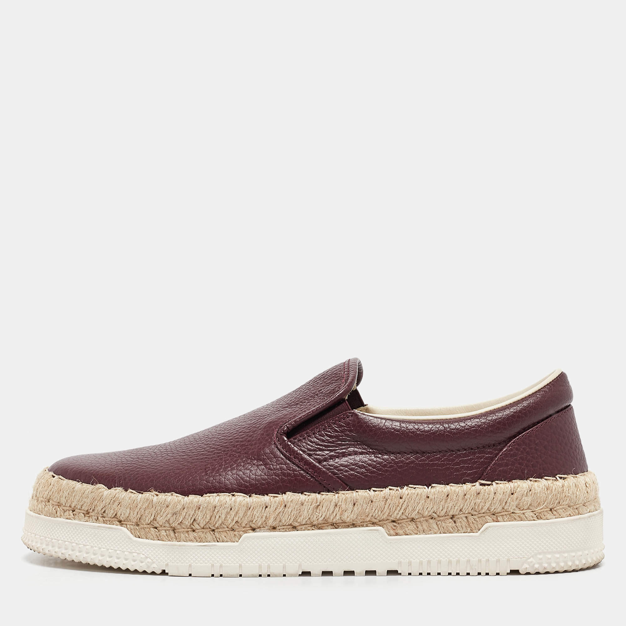 Pre Owned Valentino Burgundy Leather Slip On Espadrille Sneakers Size 42