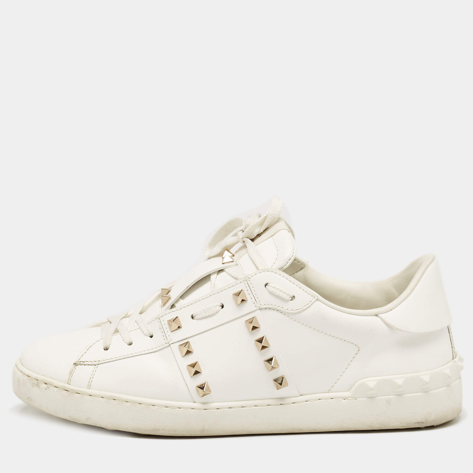 Pre Owned Valentino White Leather Rockstud Untitled Sneakers Size 43