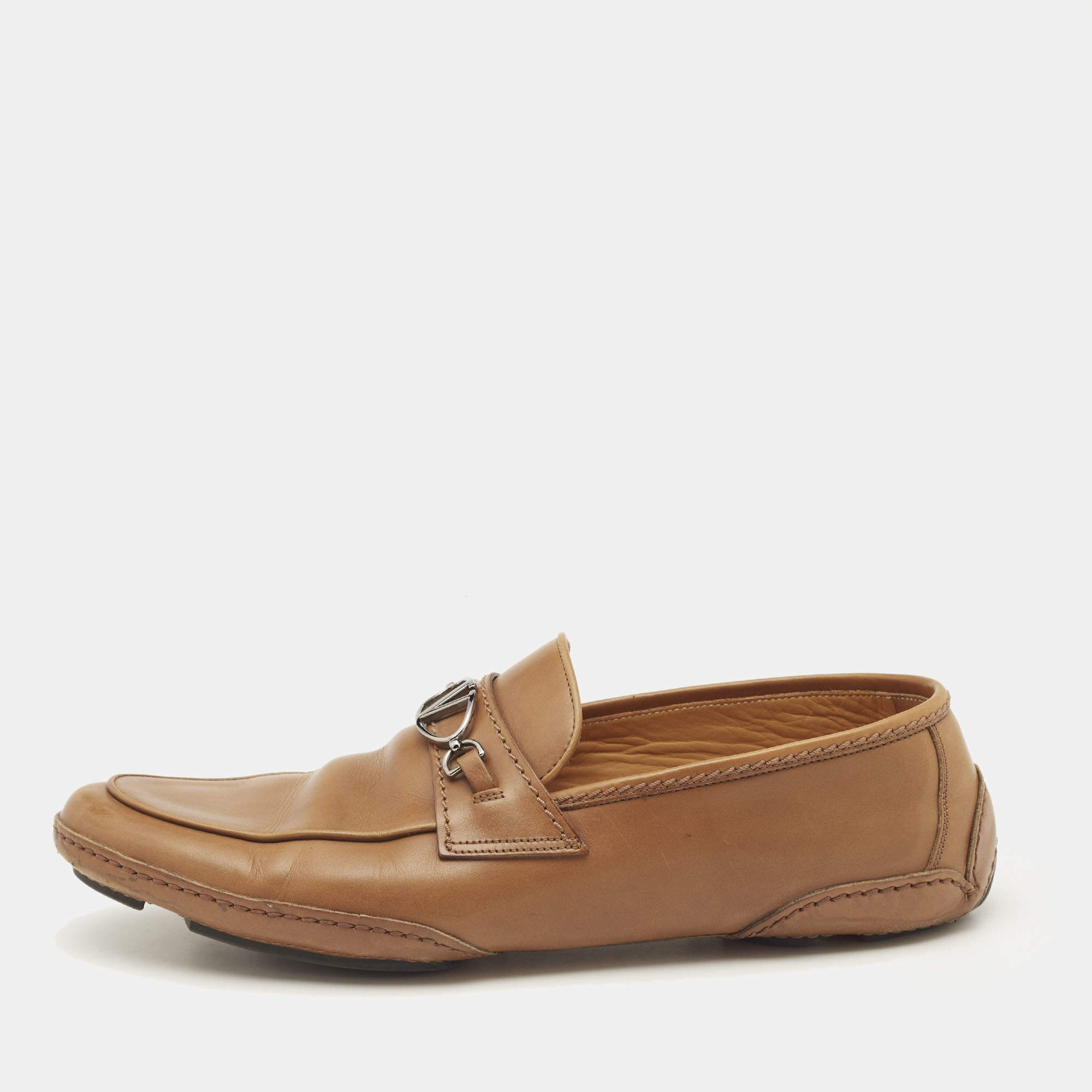 Valentino Brown Leather VLogo Loafers Size 41