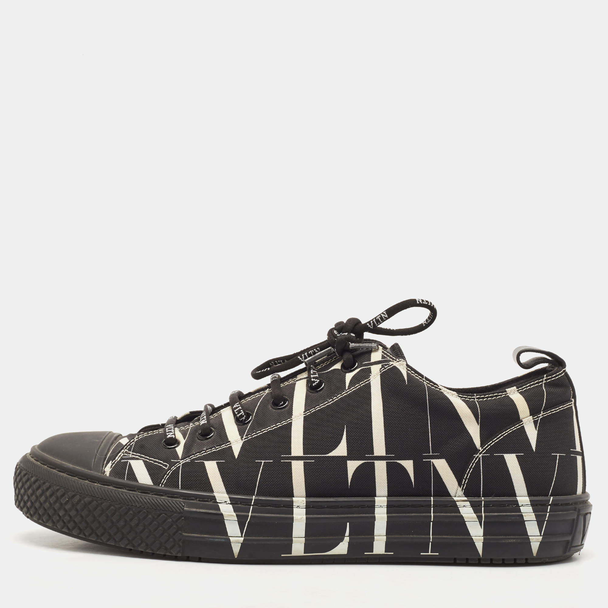Valentino Black/White Canvas VLTN TIMES Giggies Lace Up Sneakers Size 42