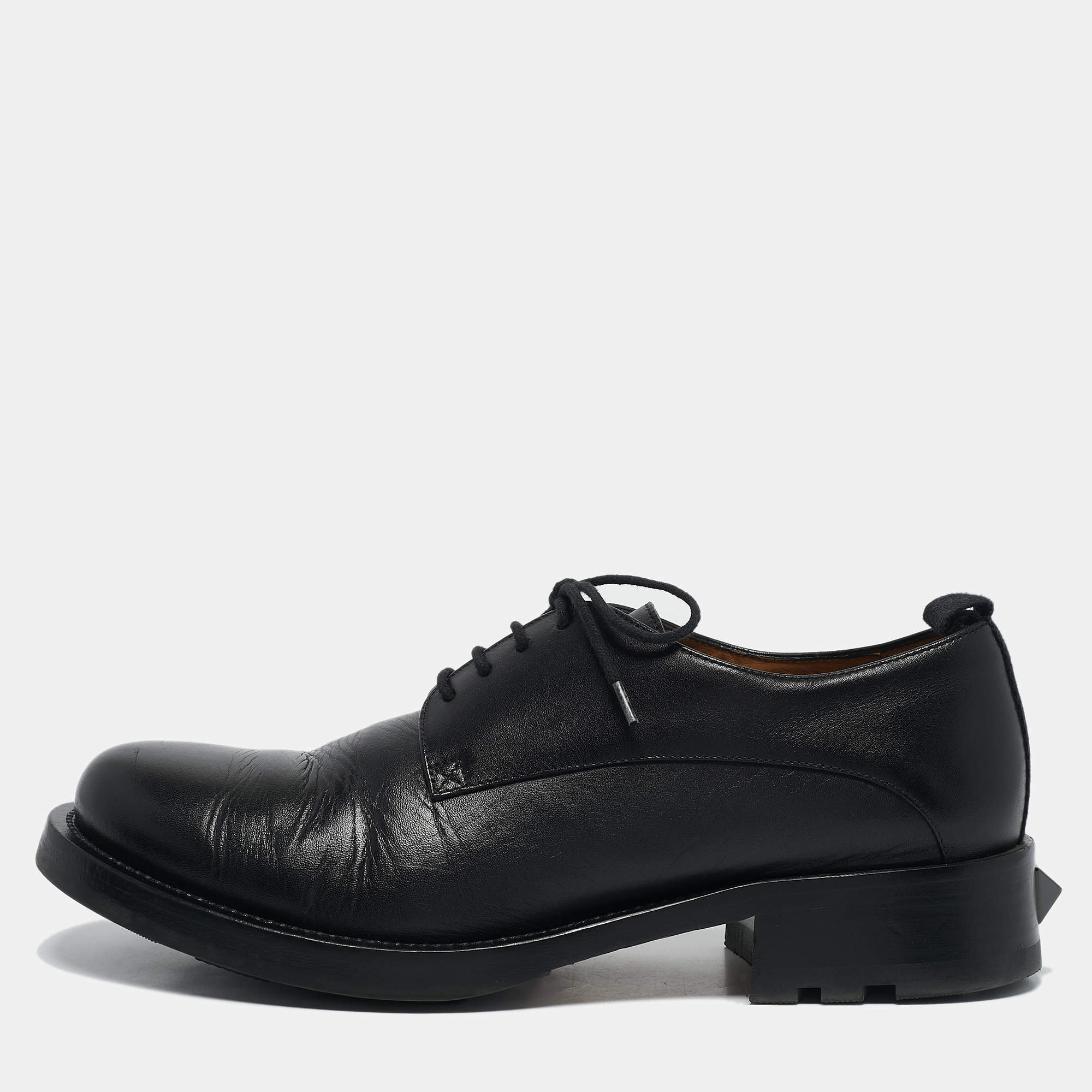 Valentino Black Leather Roman Stud Derby Size 43