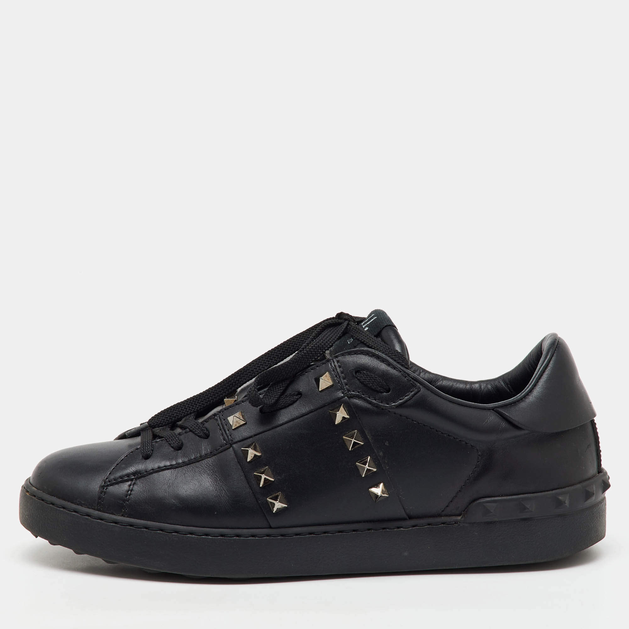 Valentino Black Leather Rockstud Untitled Low Top Sneakers Size 43