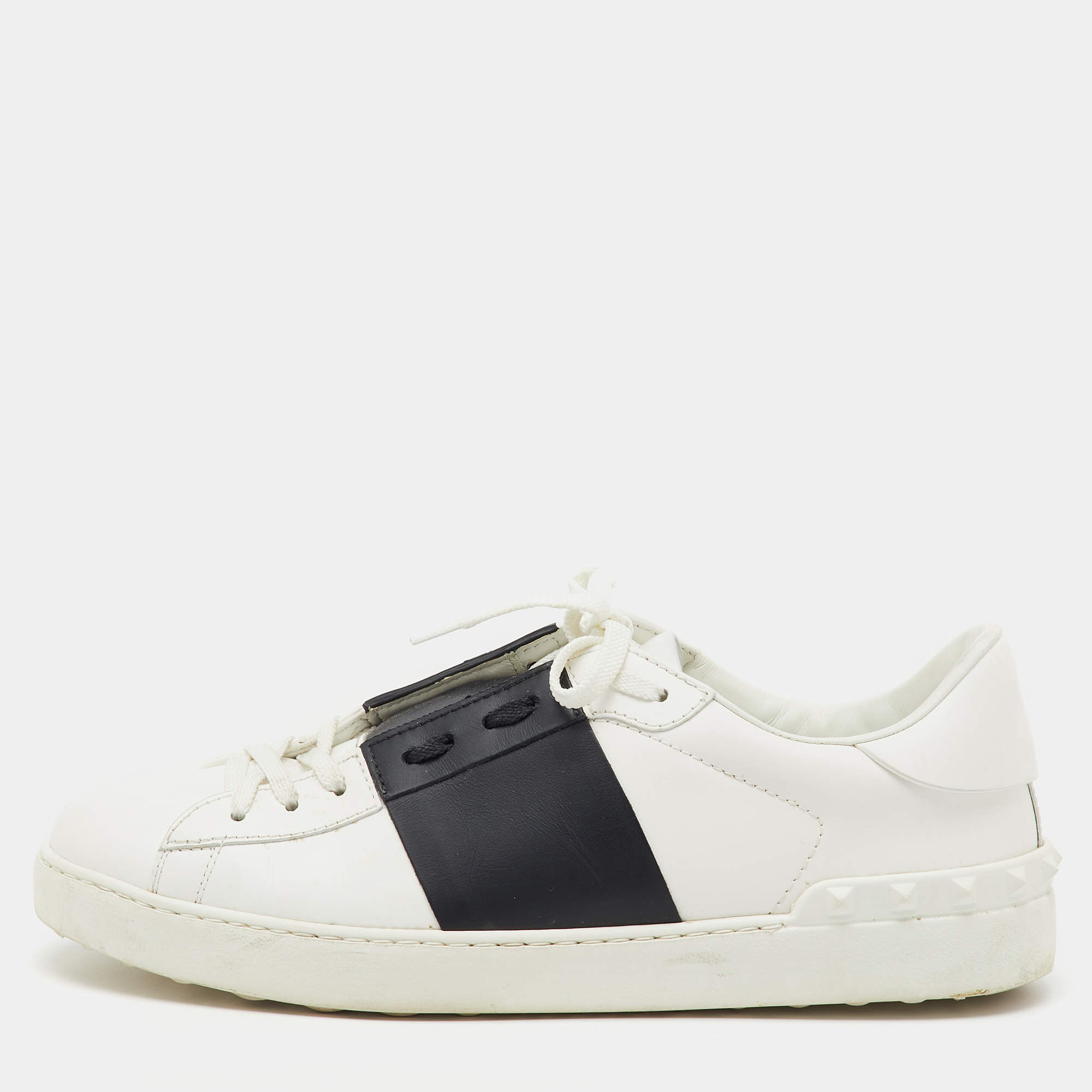 Valentino White/Black Leather Open Sneakers Size 43