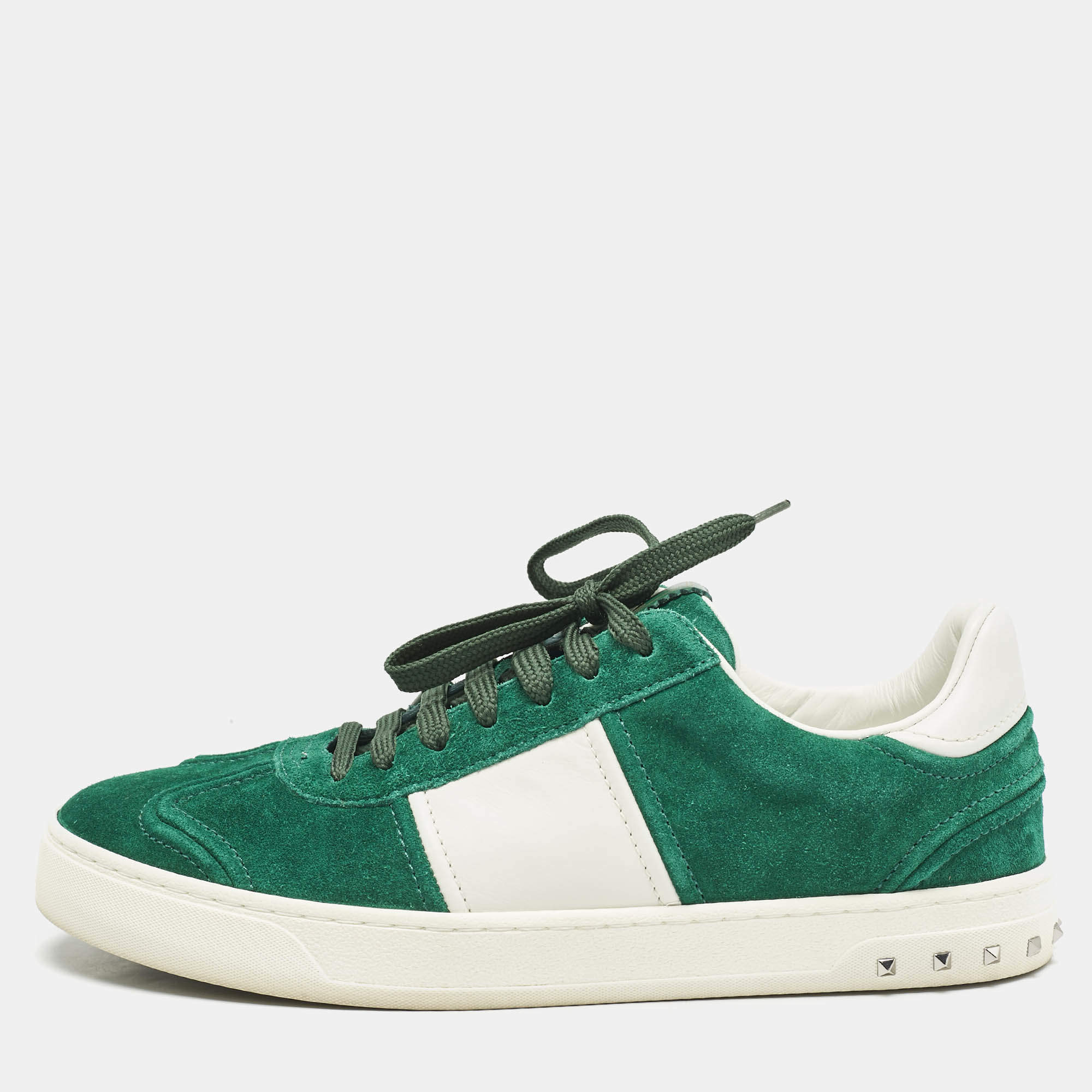 Valentino Green/White Suede and Leather Flycrew Lace Up Sneakers Size 42
