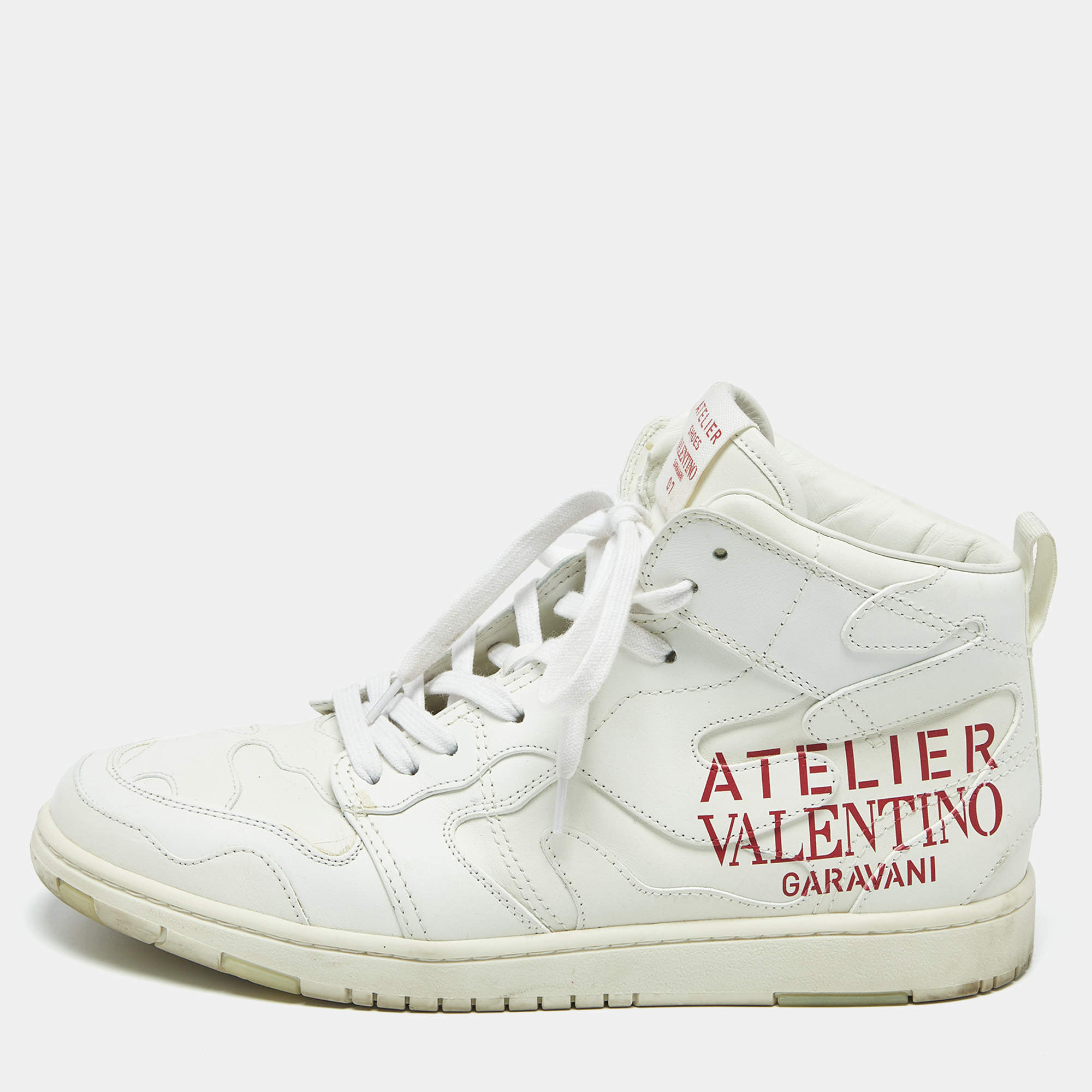 Pre Owned Valentino White Leather Atelier High Top Sneakers Size 43