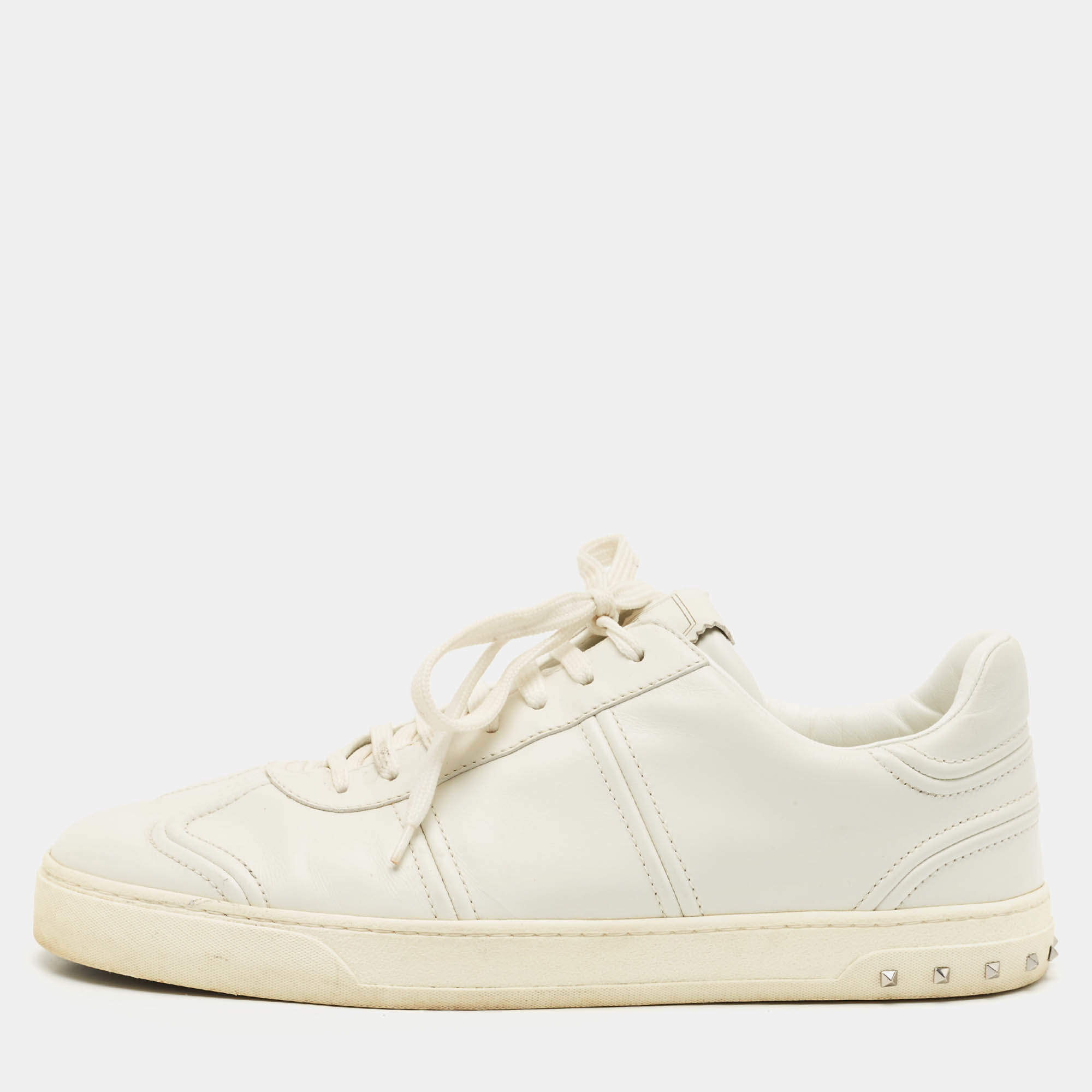 Pre Owned Valentino White Leather Upvillage Low Top sneakers Size 45