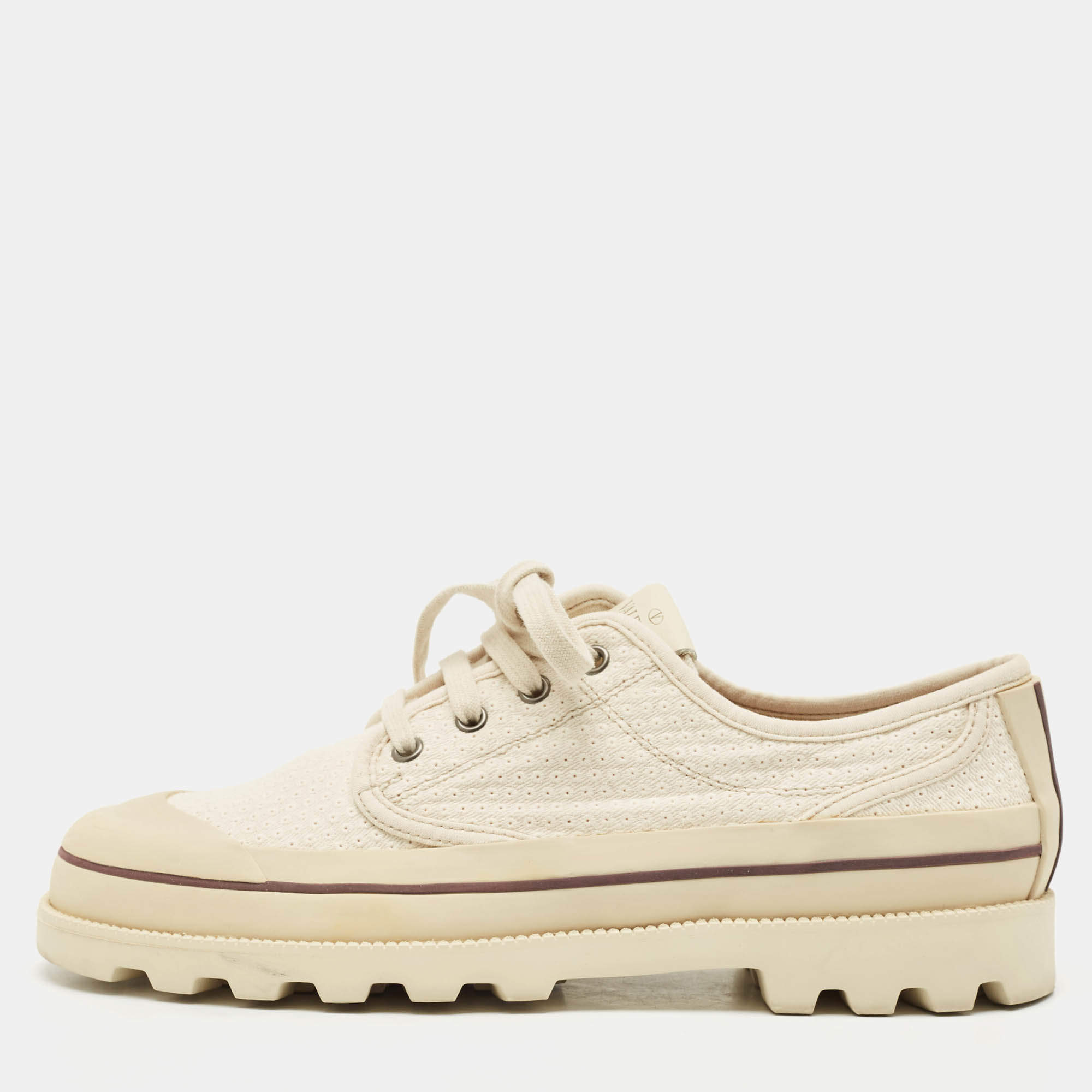 Pre Owned Valentino Beige Embroidered Fabric Low Top Sneakers Size 41