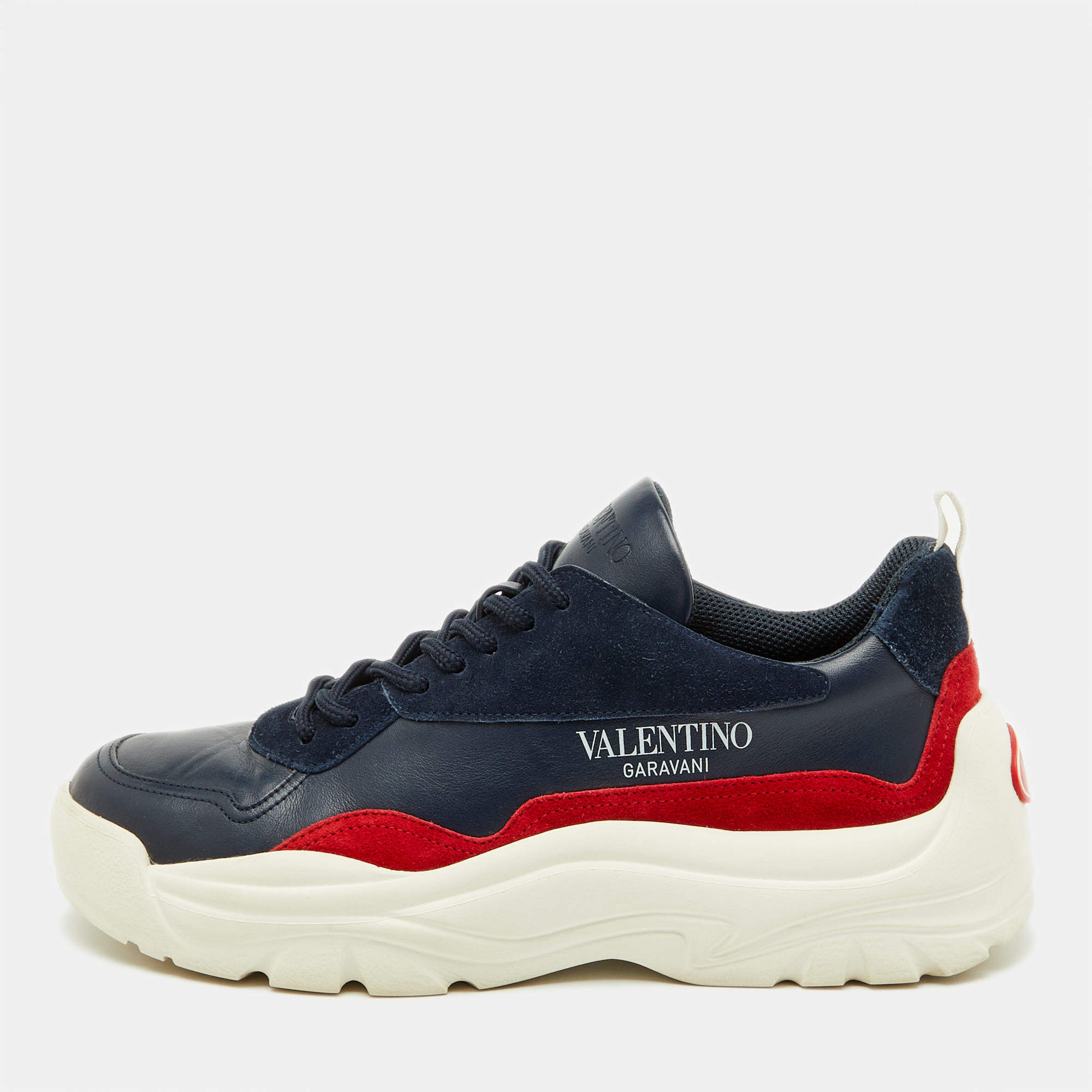 Pre Owned Valentino Blue/Red Suede and Leather Gumboy Low Top Sneakers Size 41