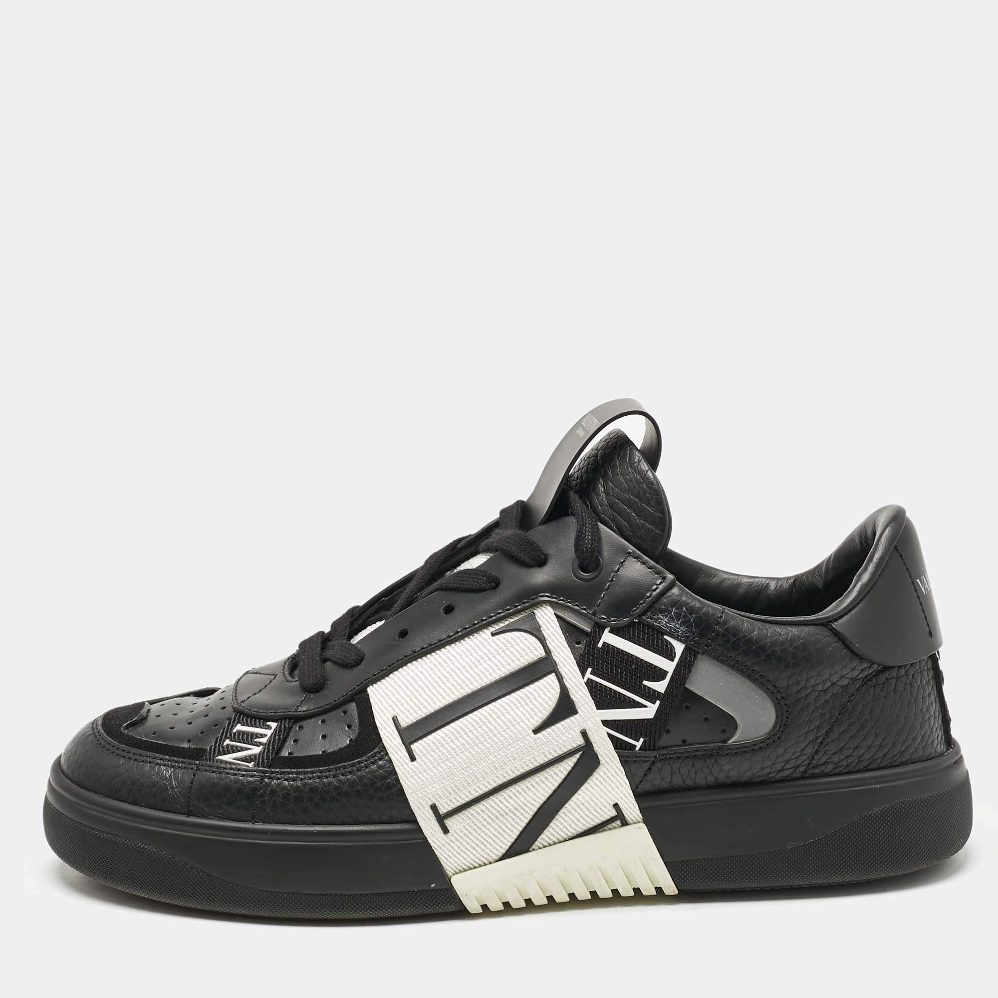 Pre Owned Valentino Black Leather, Canvas and Suede VL7N Low Top Sneakers Size 40