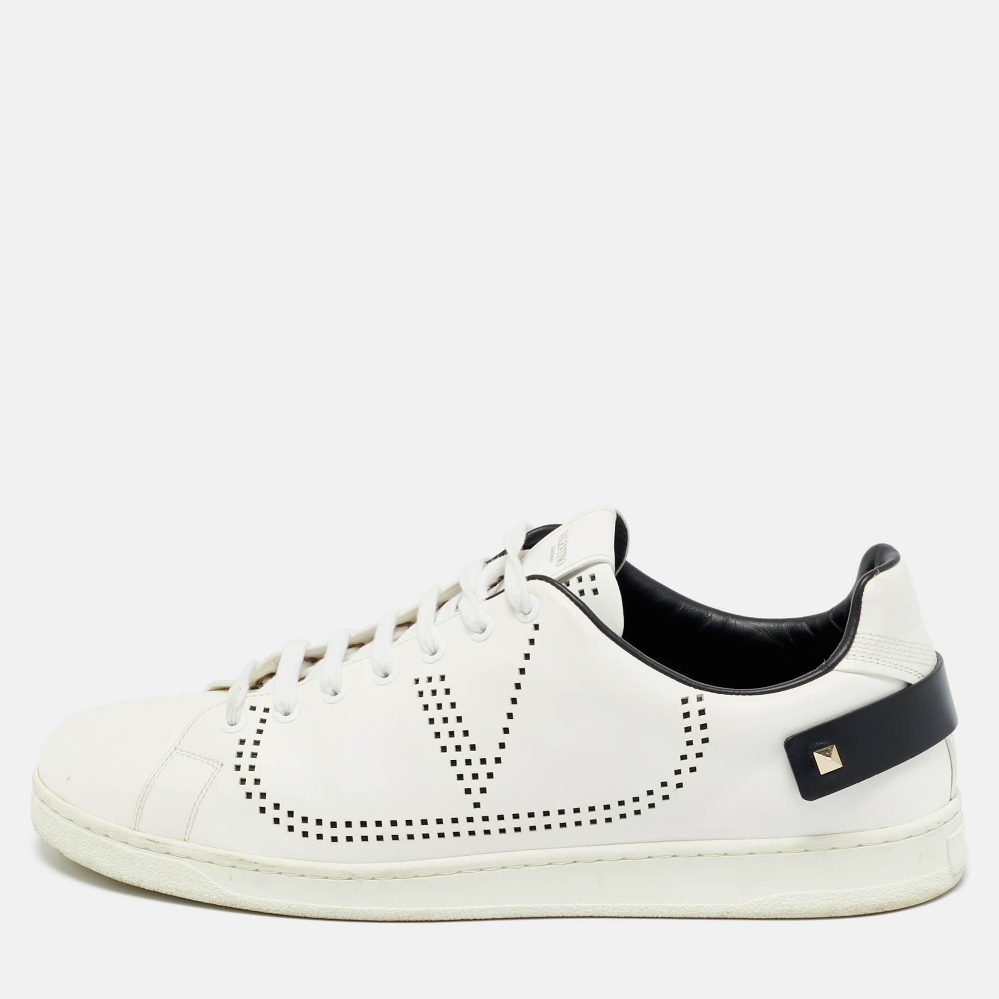 Pre Owned Valentino White Leather Backnet Lace Up Sneakers Size 46