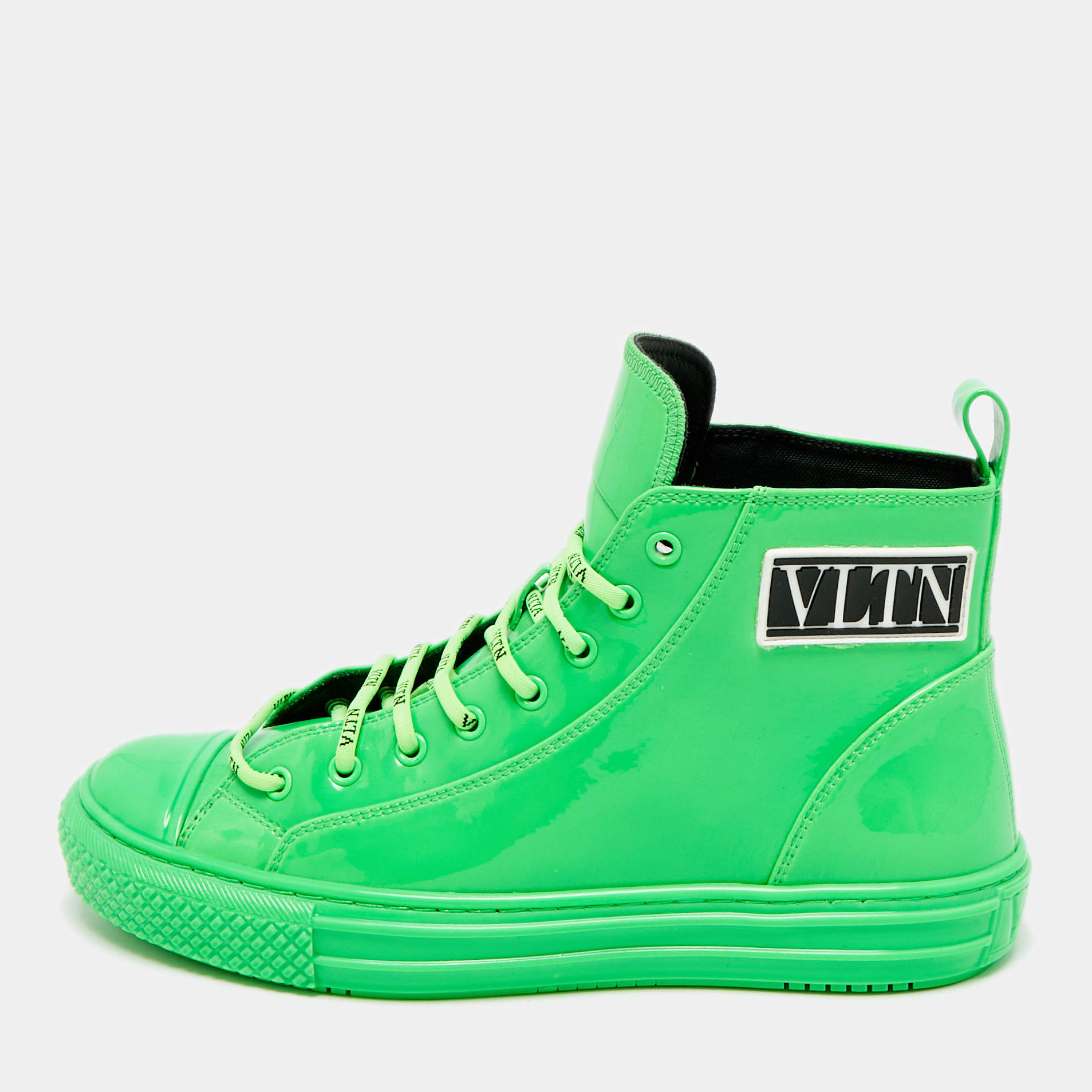Pre Owned Valentino Giggies  Neon Green Patent Leather High Top Sneakers Size 41