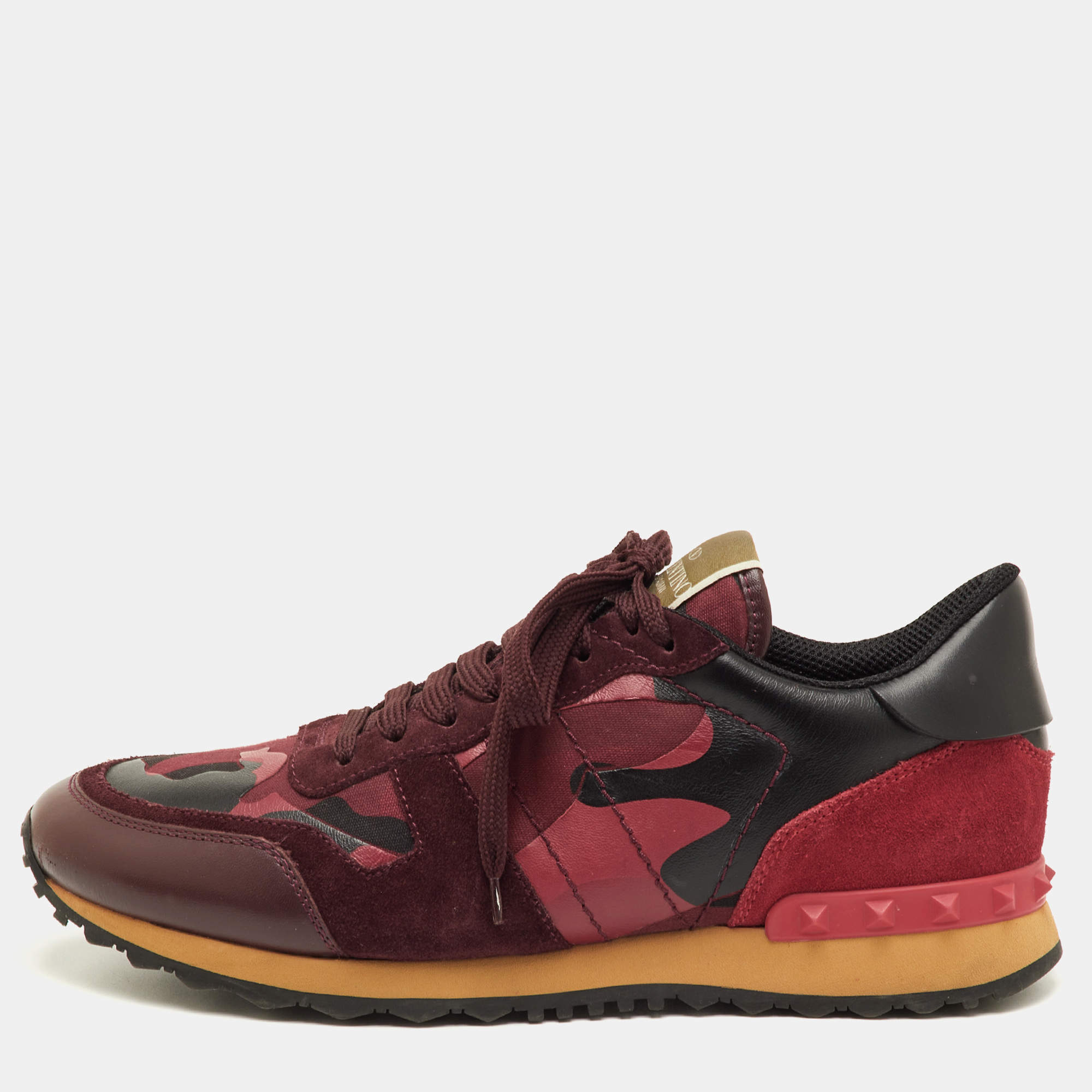 مملوكة مسبقًا Valentino Rockrunner Size 41 Red Camouflage Canvas, Leather and Suede Low Top Sneakers