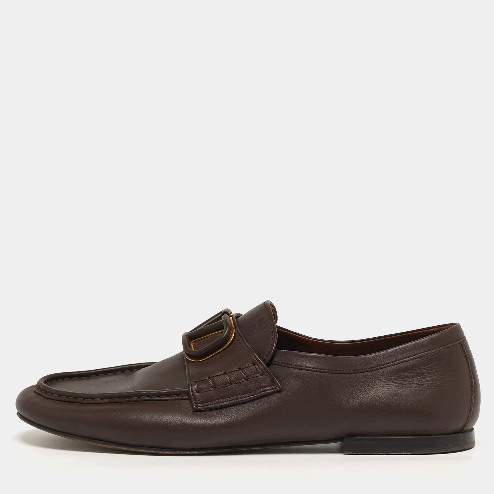 مملوكة مسبقًا Valentino VLogo Size 41 Brown Leather Signature Loafers