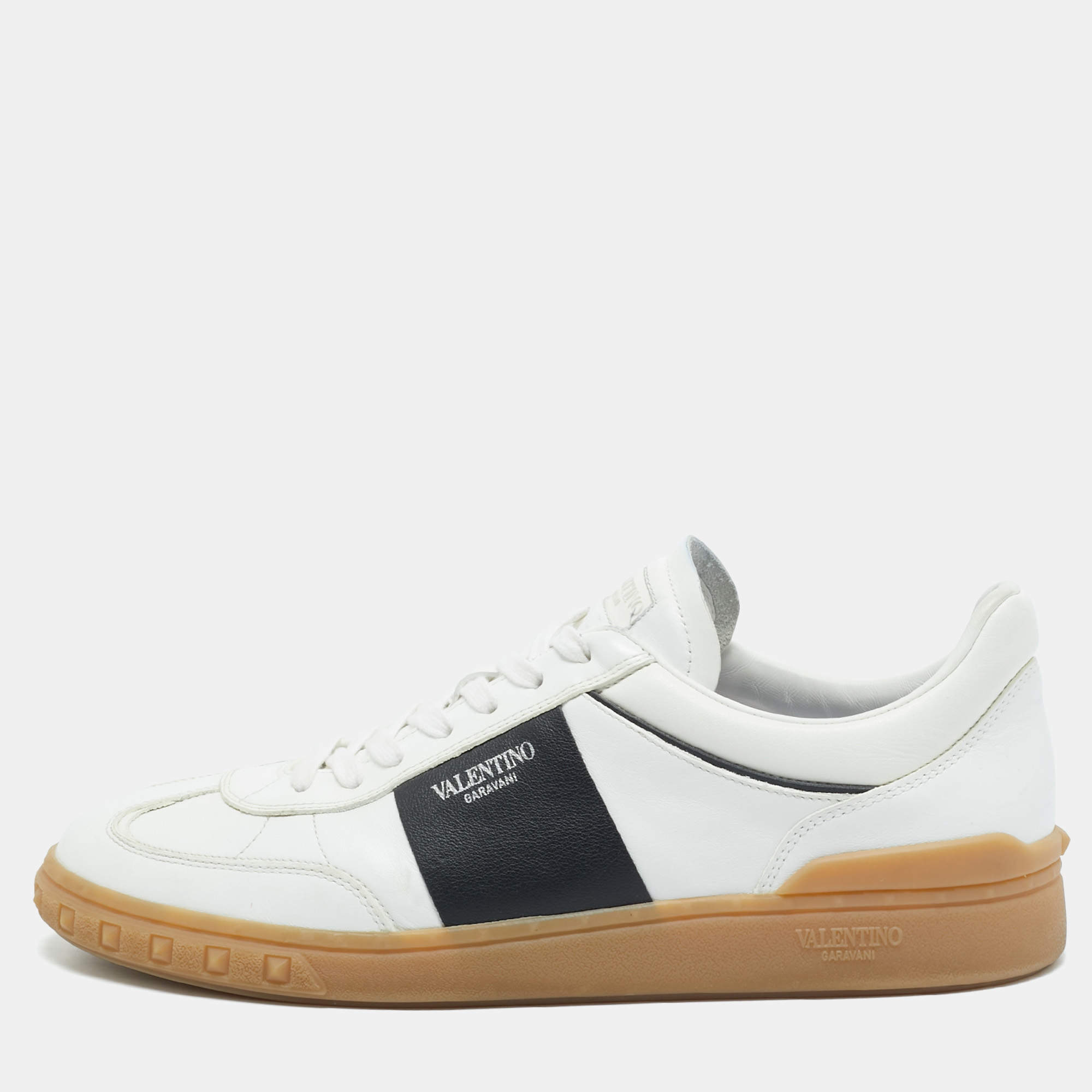 Pre Owned Valentino Upvillage Size 44 White/Black Leather Lace Up Sneakers