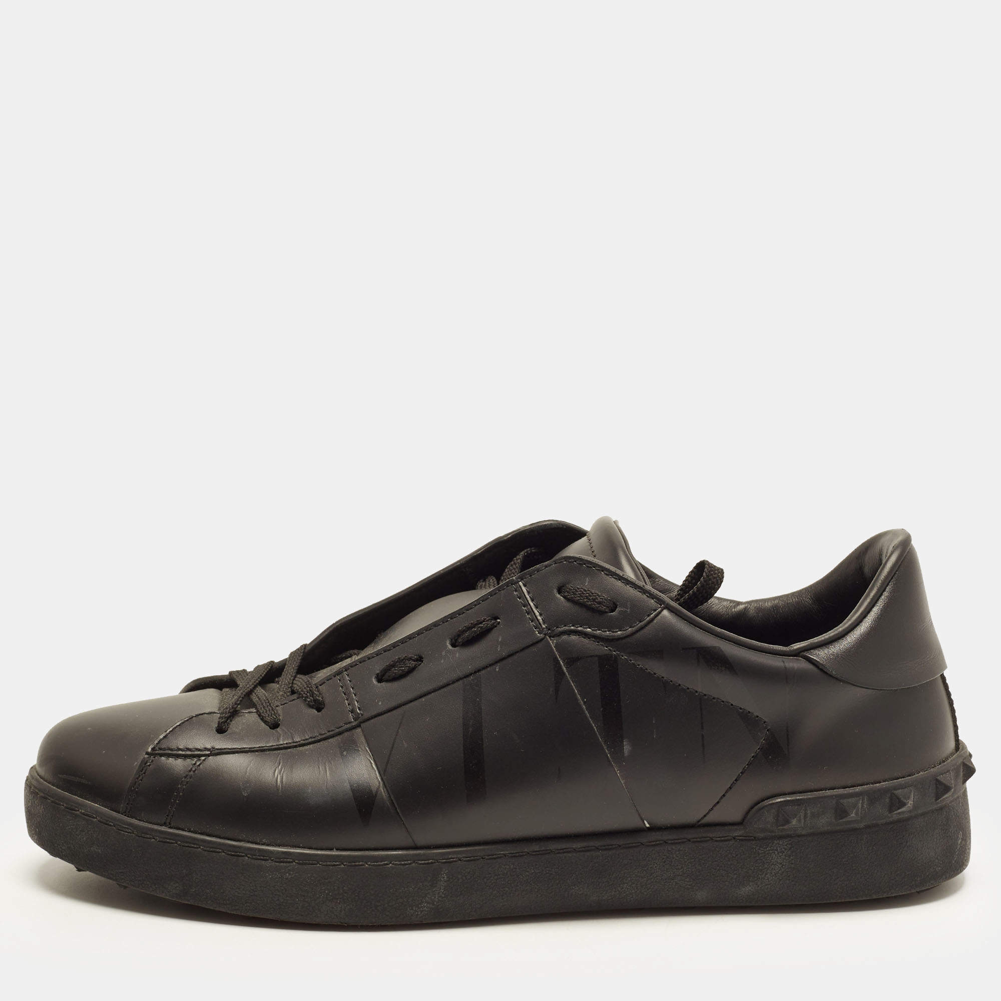 Pre Owned Valentino Rockstud Size 46 Black Leather Lace Up Sneakers