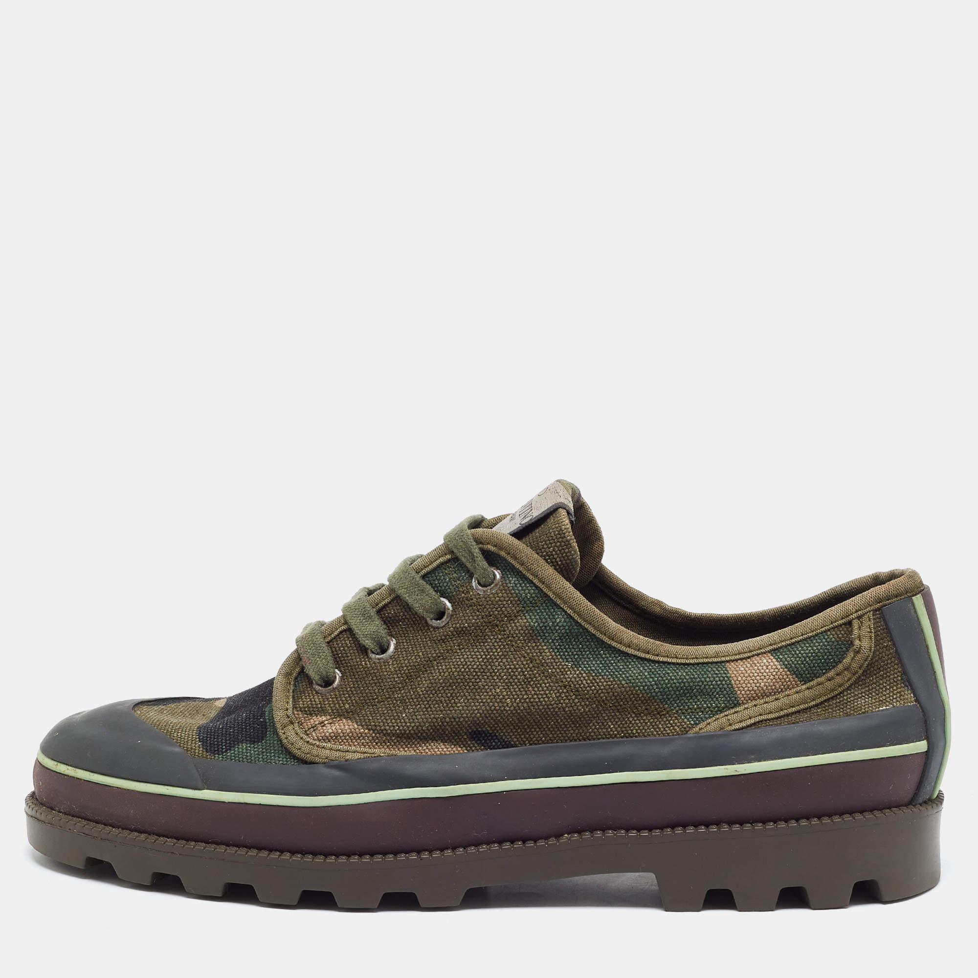 Pre Owned Valentino Size 41.5 Multicolor Camouflage Canvas Lace Up Sneakers
