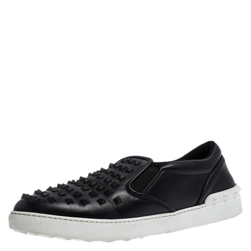 Valentino Black Studded Leather Slip Sneakers 45 | TLC