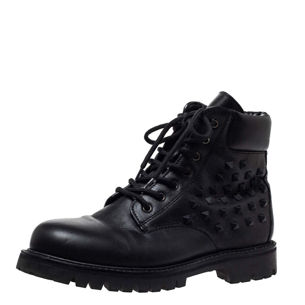 Valentino Black Leather Rockstud Combat Boots Size 40