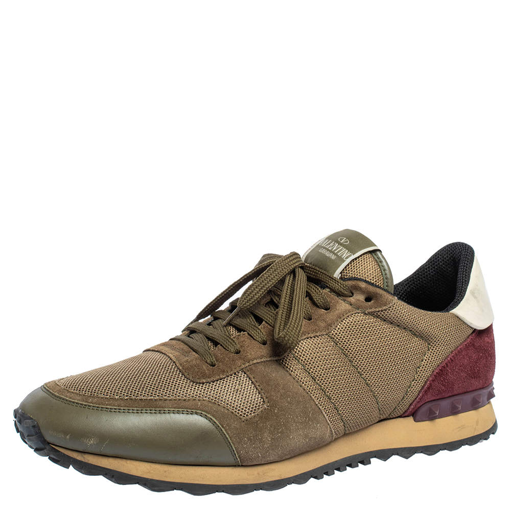 Pre Owned Valentino Tricolor Mesh and Leather Rockrunner Sneakers Size 46
