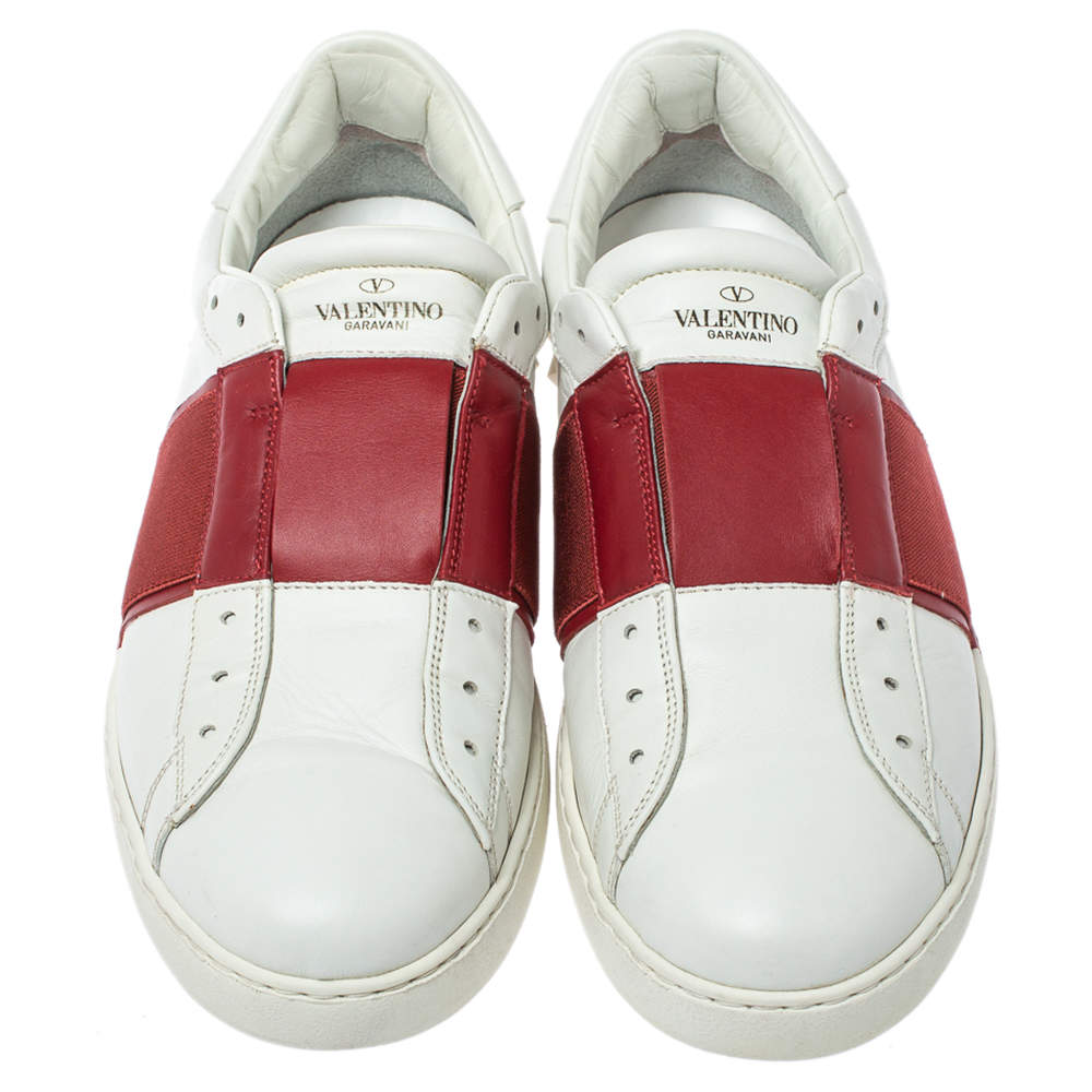 Valentino Red/White Leather Elastic Band Sneakers Size 43 | TLC