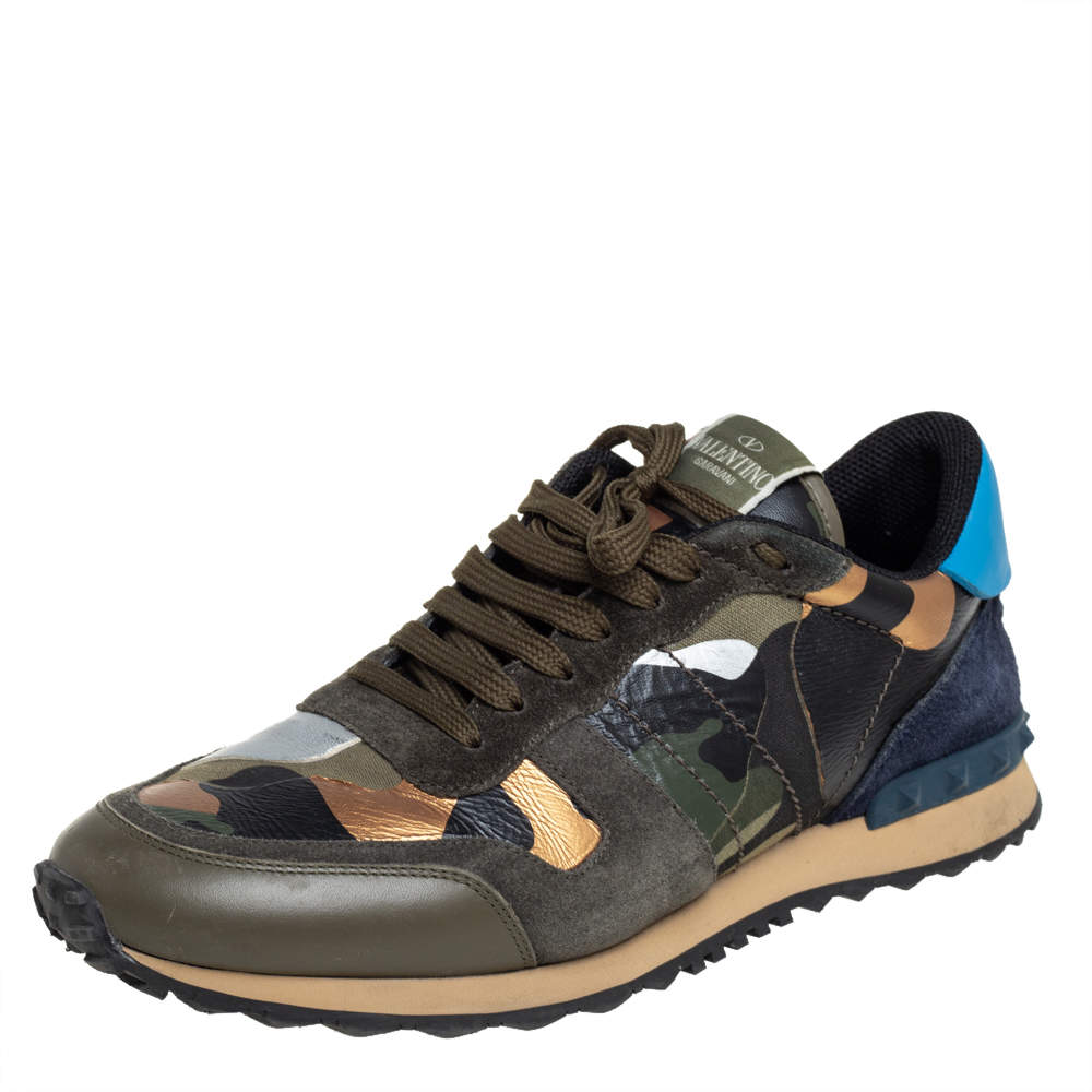 Pre Owned حذاء رياضي فالنتينو روك رانر كانفاس وسويدي نمط مموه متعدد الألوان مقاس 42