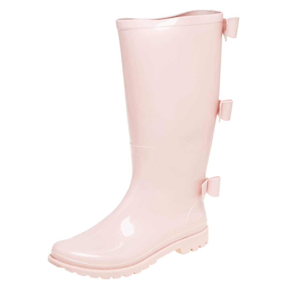  RED Valentino Pink Triple Bow Rubber Rain Boot Size 38