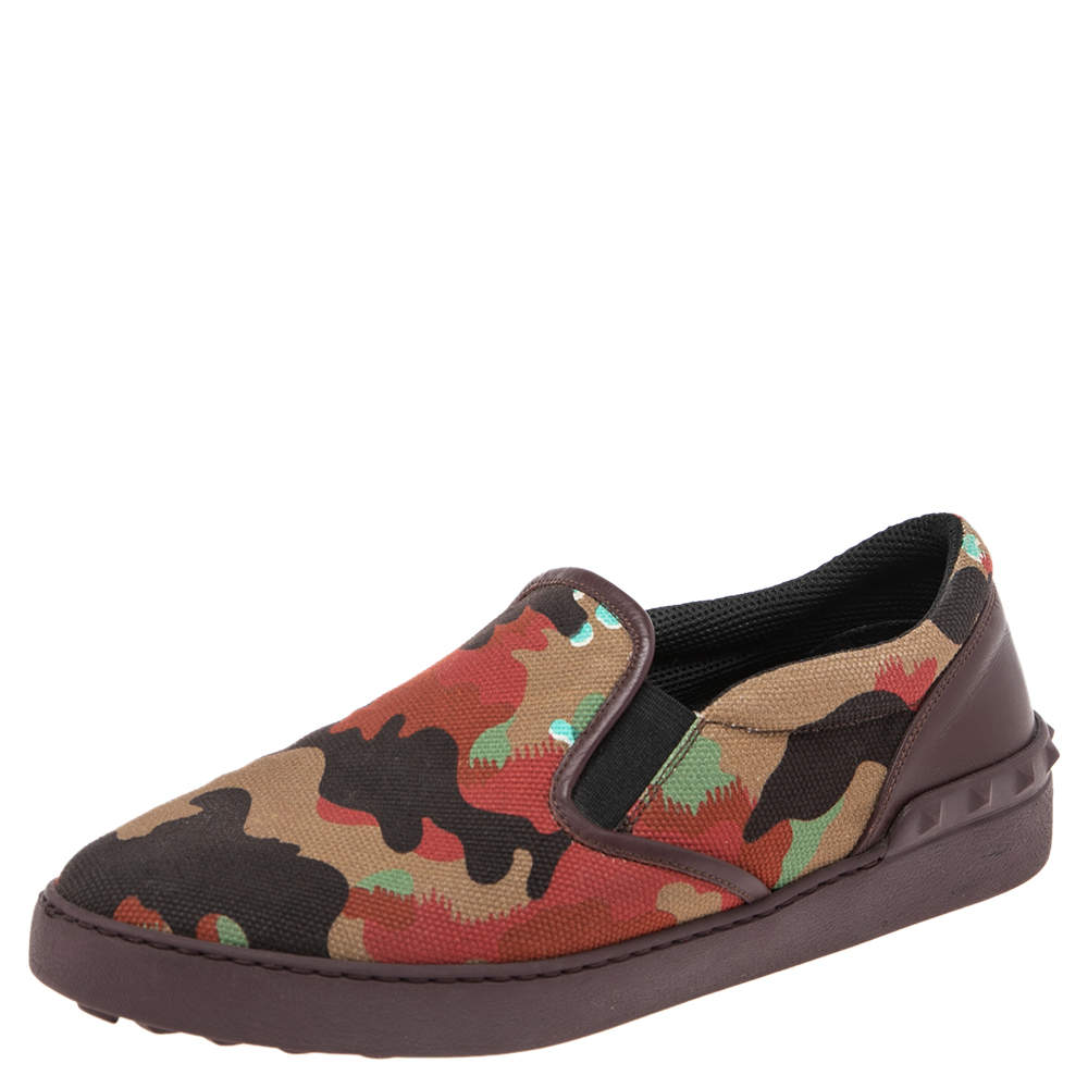 Valentino Multicolor Camouflage Print Canvas And Leather Rockstud Low Top Sneakers Size 40