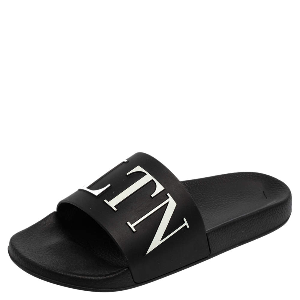 Valentino Black Rubber VLTN Pool Slide Flat Size 42