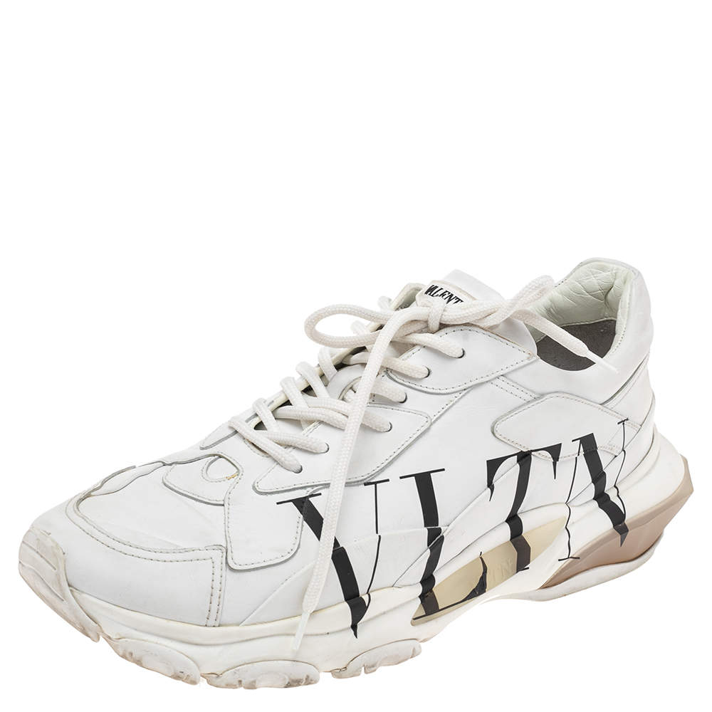 Valentino White Leather VLTN Bounce Sneakers Size 43