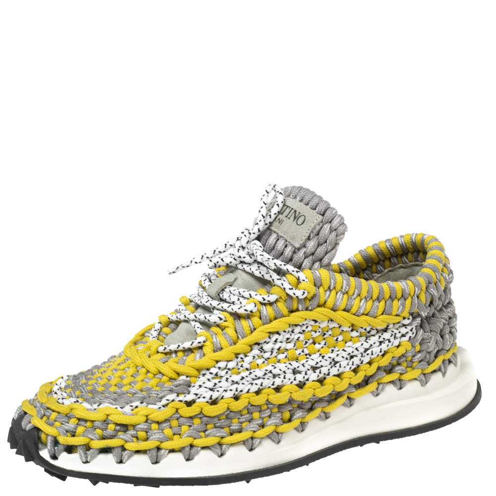 Valentino Tricolor Woven Fabric Crochet Low-Top Sneakers Size 41