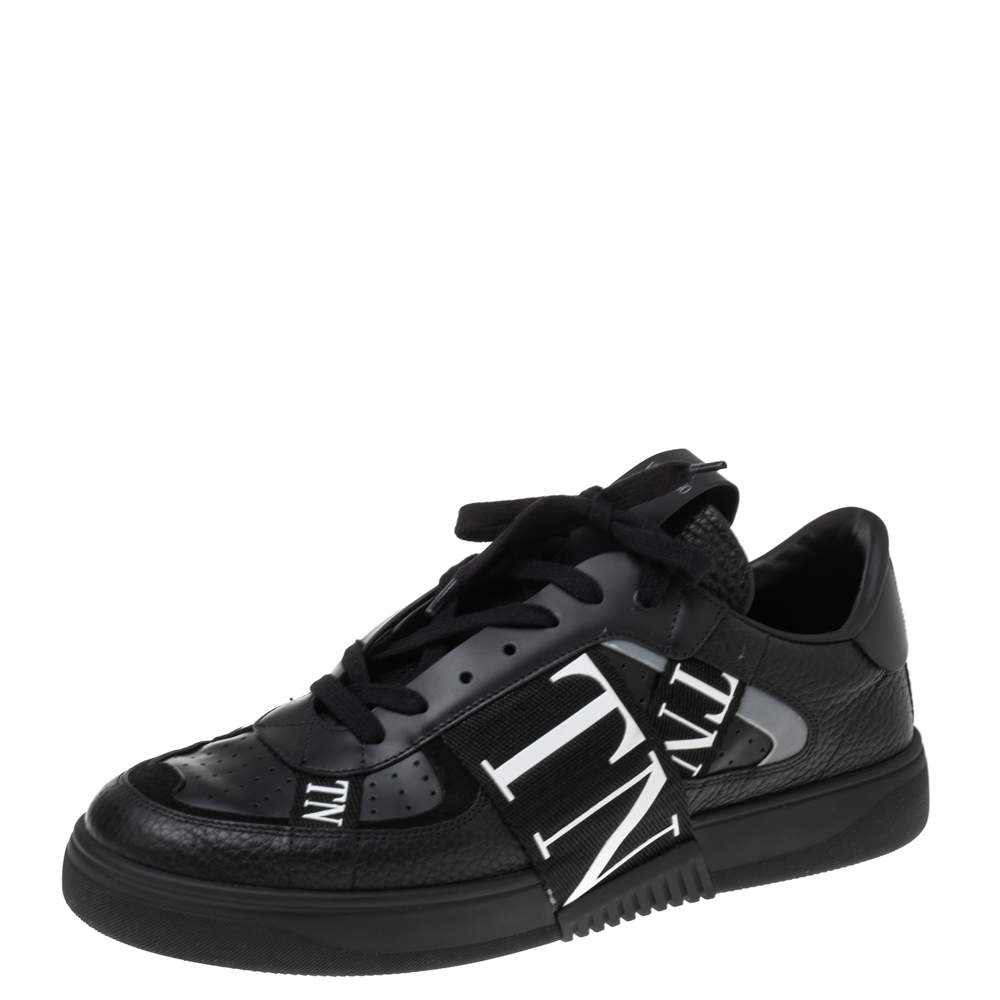  مملوكة مسبقًا Valentino Black Leather VL7N Low-Top Sneakers Size 44.5