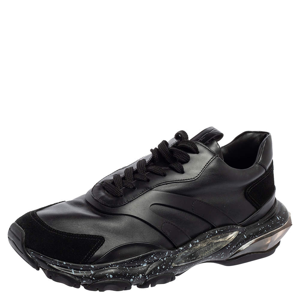 Valentino Black Leather And Suede Bounce Sneakers Size 42