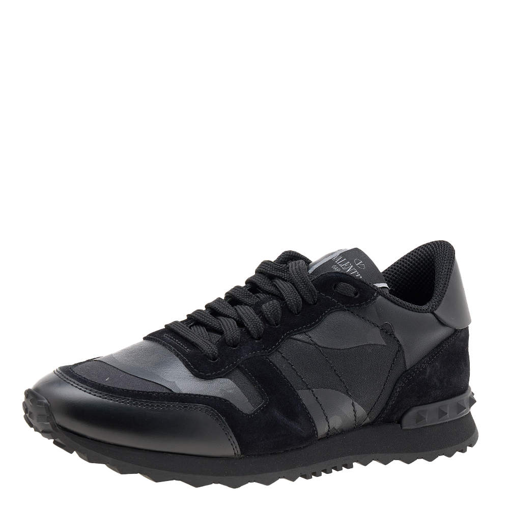 Valentino Black Leather And Suede Rockrunner Low Top Sneakers Size 39