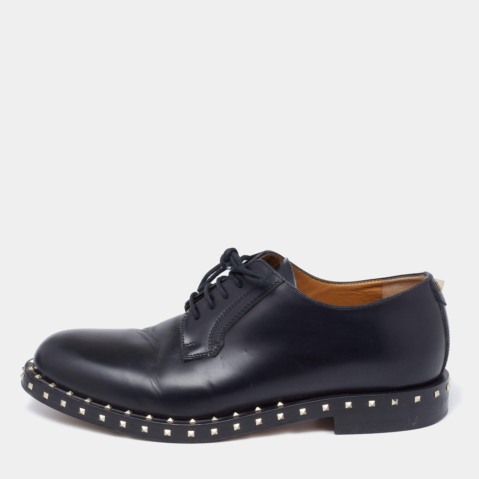 Pre Owned Valentino Black Leather Rockstud Lace Up Derby Size 41