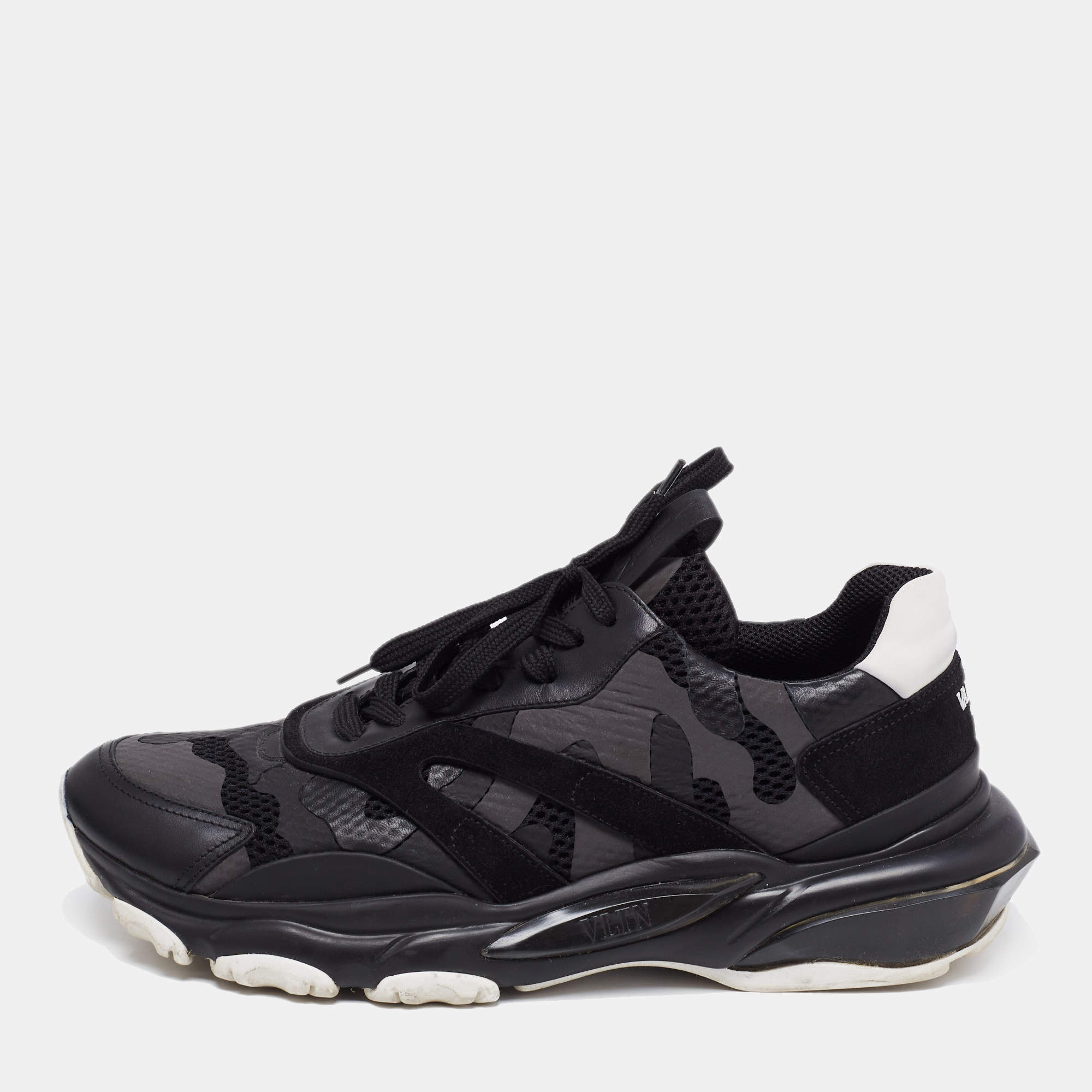 Pre Owned Valentino Black Leather And Suede Bounce Sneakers Size 43