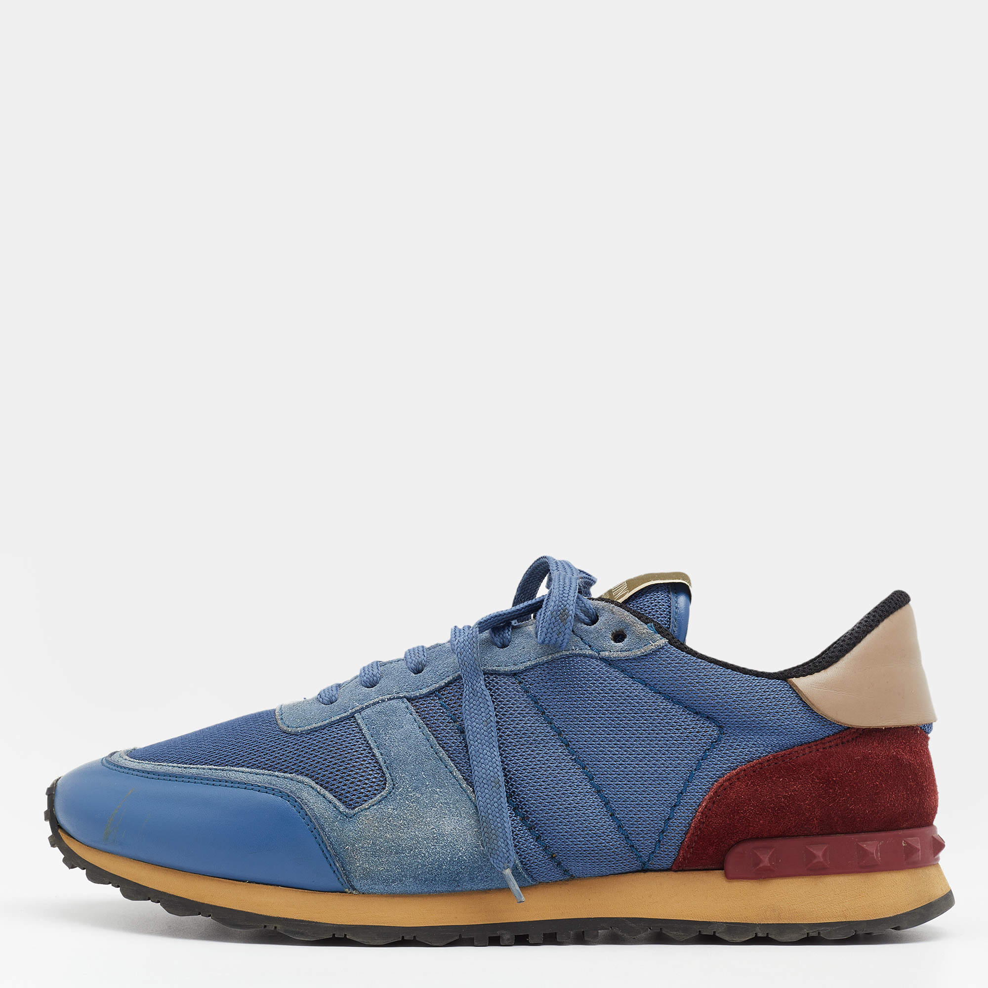 Pre Owned Valentino Tricolor Suede And Leather Rockrunner Low Top Sneakers Size 45 