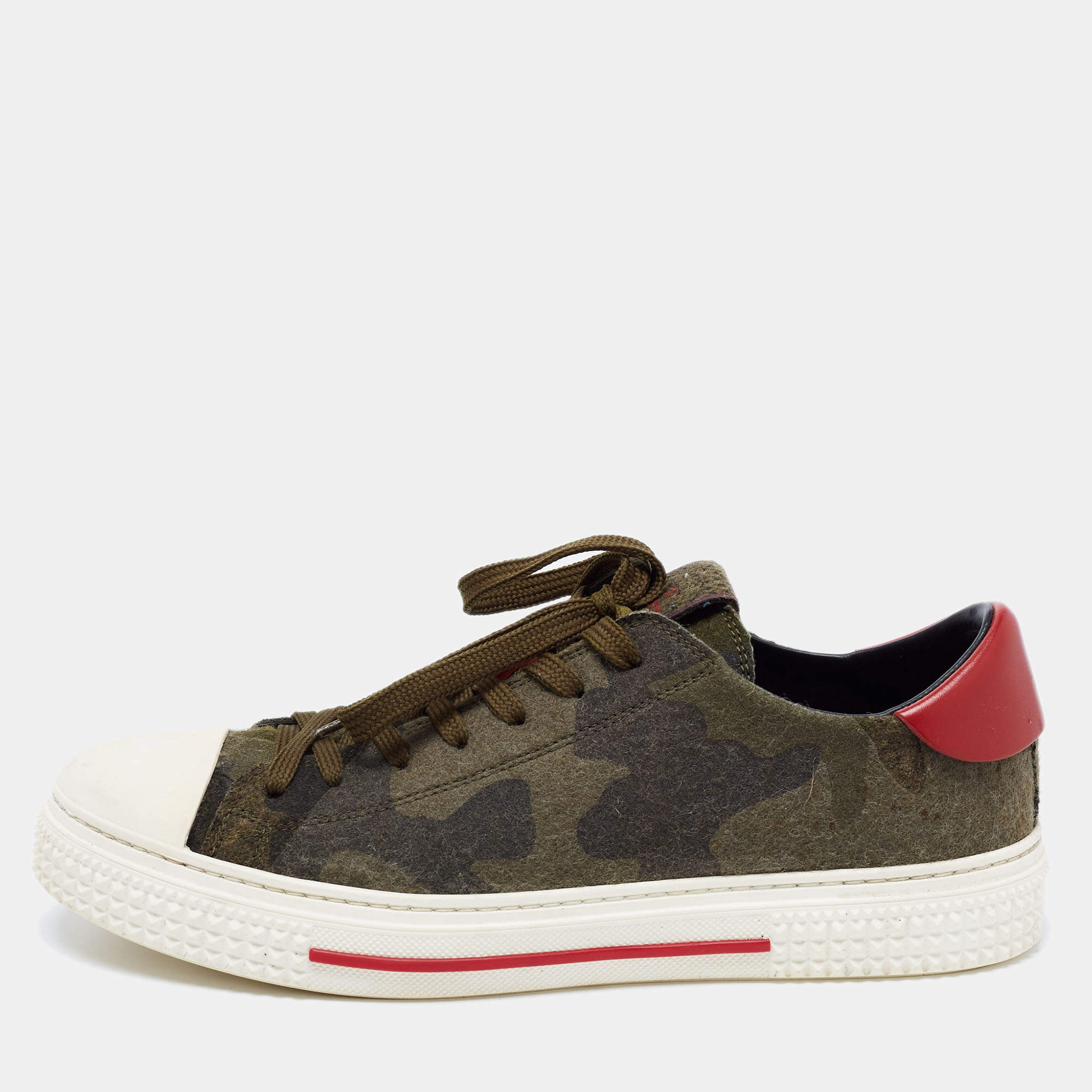 Pre Owned Valentino Green Camouflage Print Wool And Rubber Cap Toe Low Top Sneakers Size 42